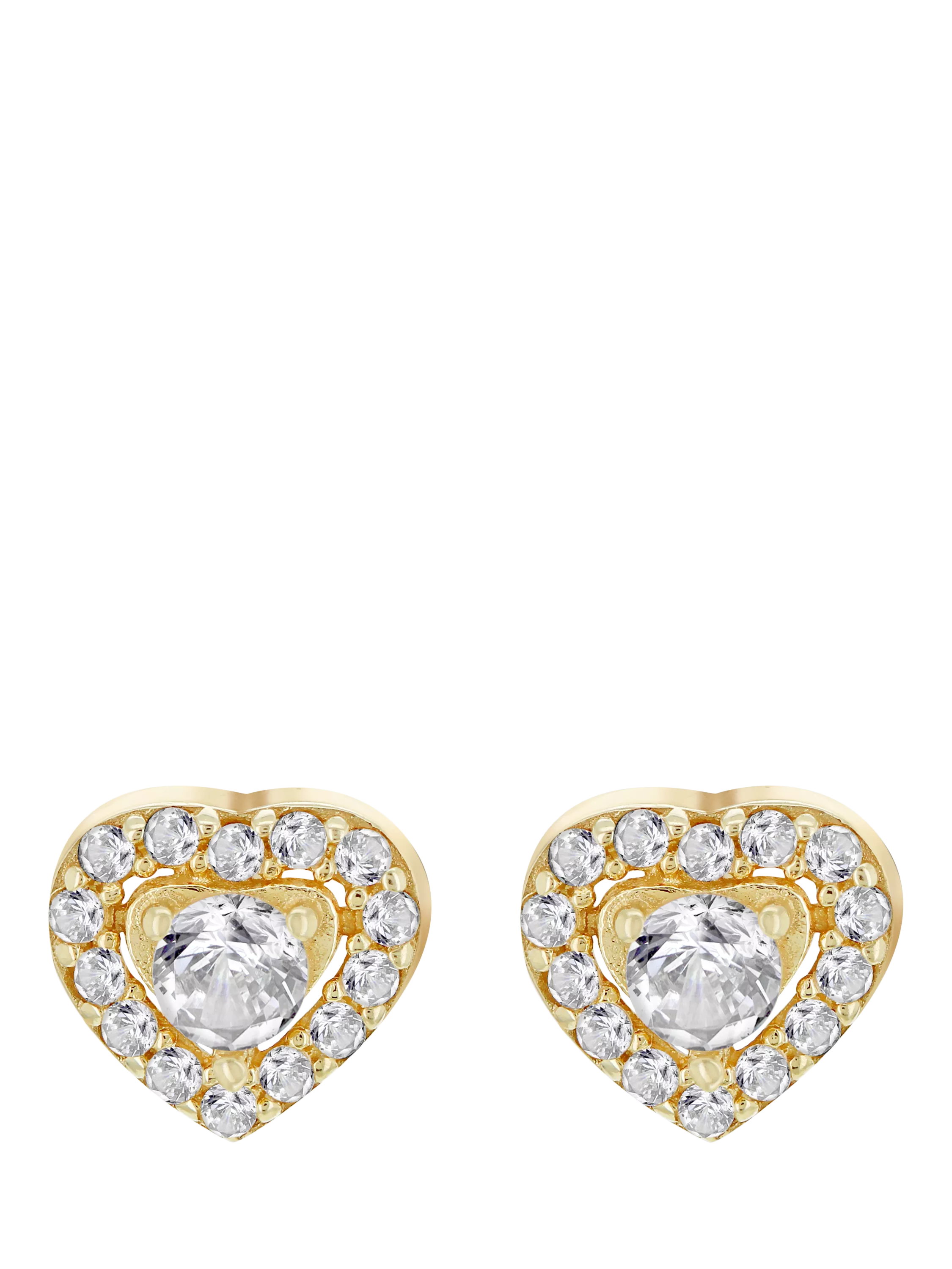 IBB cubic zirconia halo heart stud earrings 9ct gold, UK version