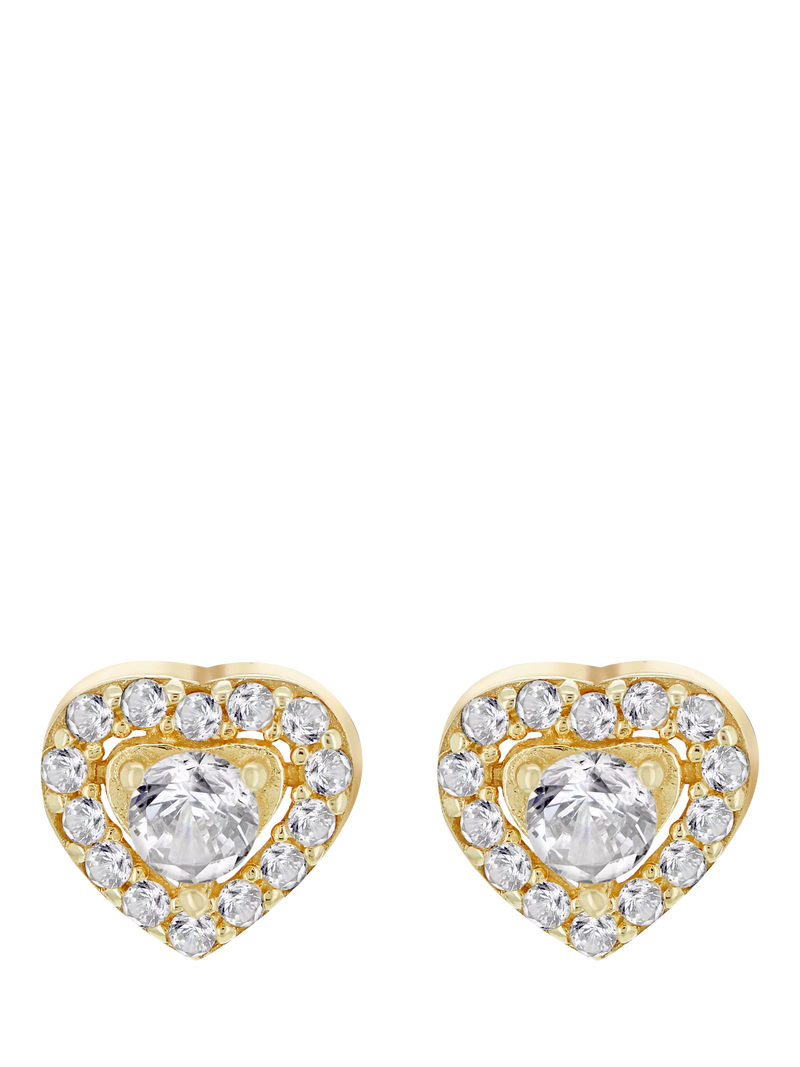 IBB cubic zirconia halo heart stud earrings 9ct gold, UK version
