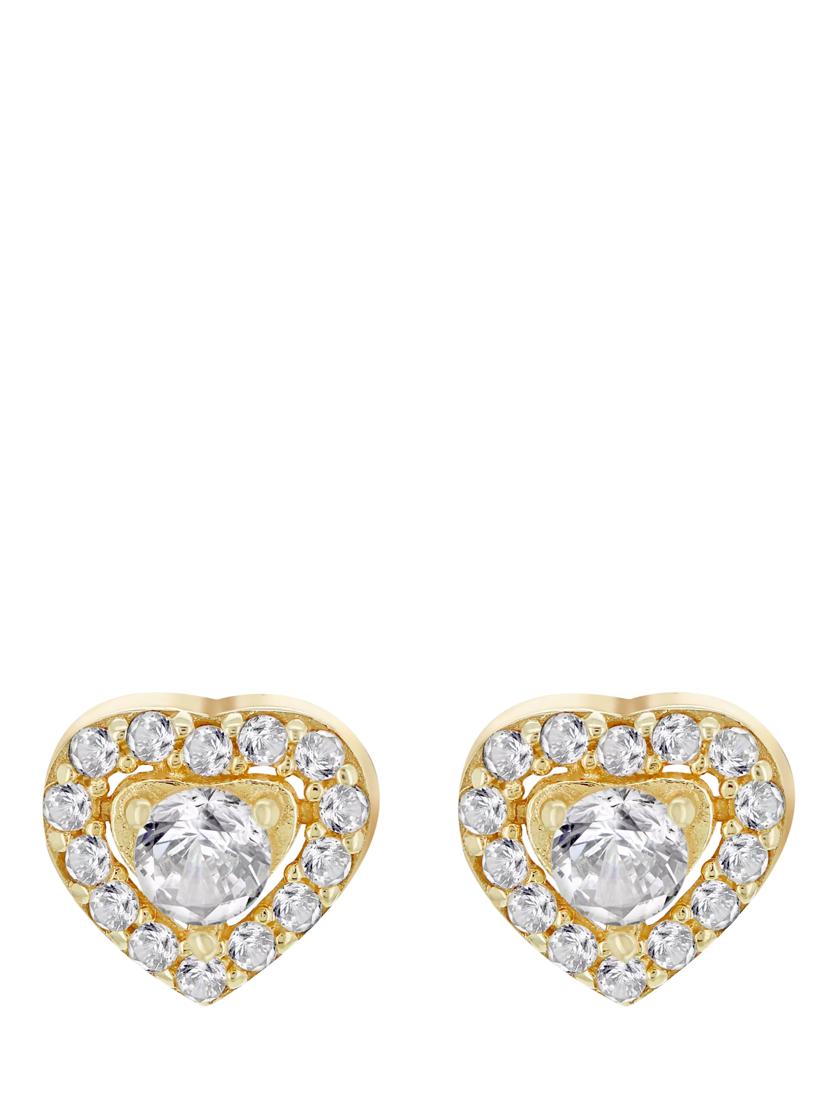 IBB cubic zirconia halo heart stud earrings 9ct gold, UK version