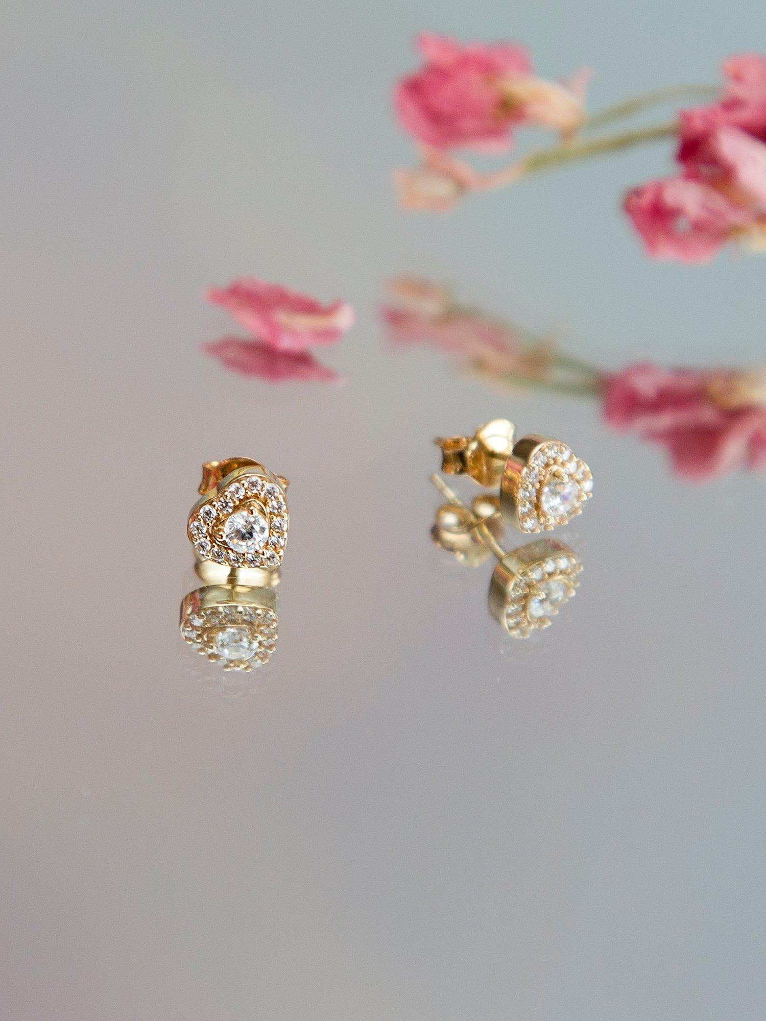 IBB cubic zirconia halo heart stud earrings 9ct gold, UK version