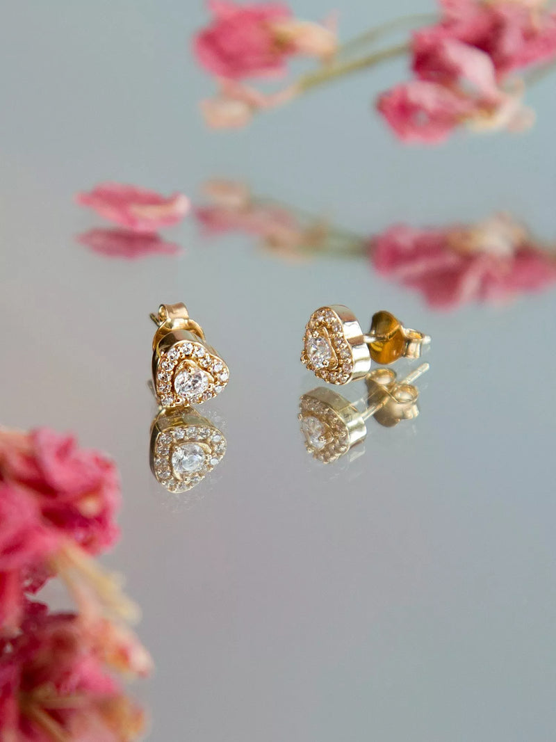 IBB cubic zirconia halo heart stud earrings 9ct gold, UK version