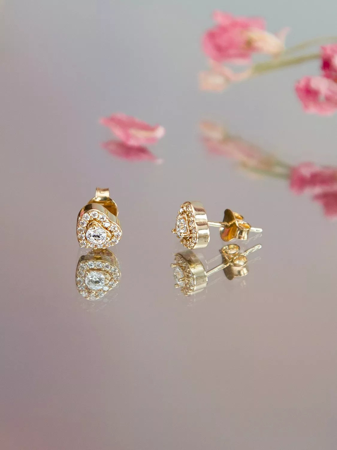 IBB cubic zirconia halo heart stud earrings 9ct gold, UK version