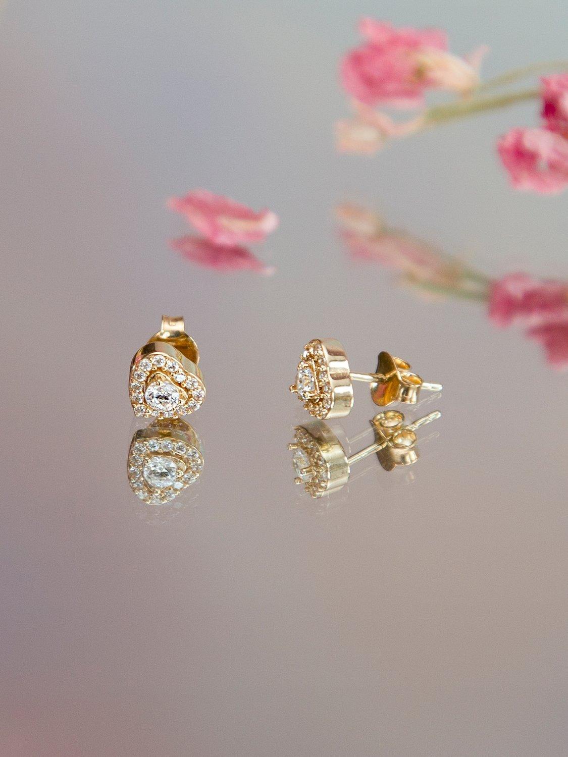 IBB cubic zirconia halo heart stud earrings 9ct gold, UK version
