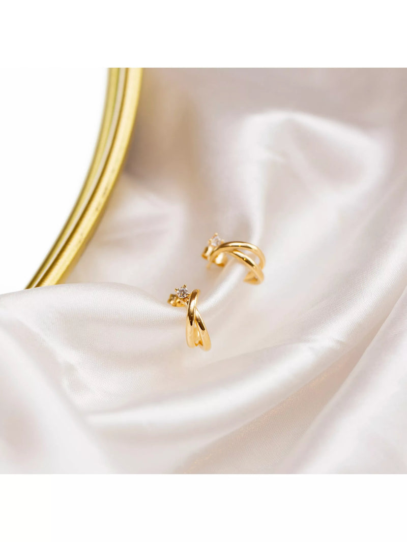 IBB 9ct gold cubic zirconia hoop earrings (British brand)