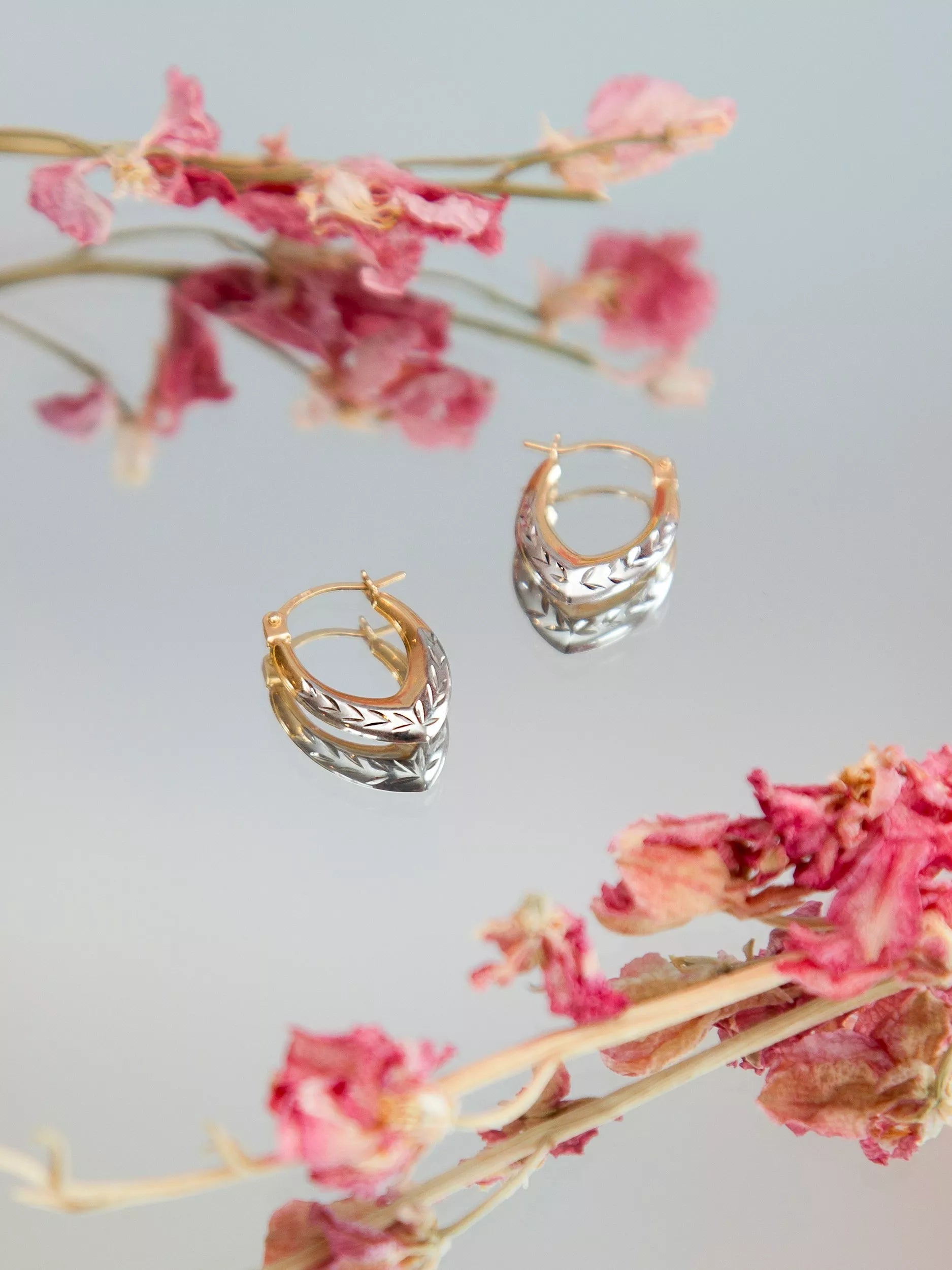 IBB 9ct two-tone gold diamond cut creole hoop earrings - British product