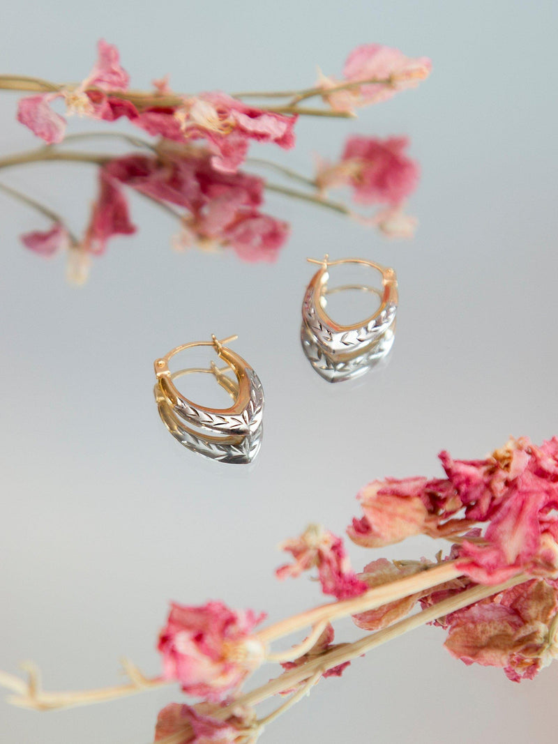 IBB 9ct two-tone gold diamond cut creole hoop earrings - British product