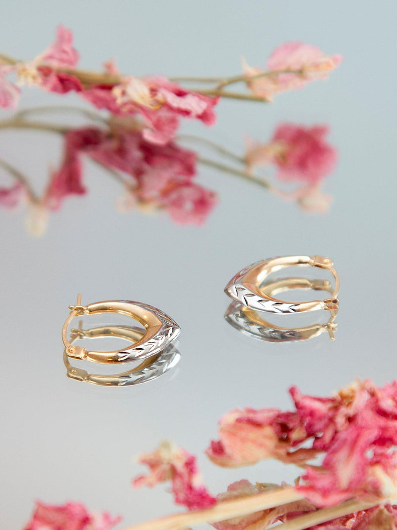 IBB 9ct two-tone gold diamond cut creole hoop earrings - British product
