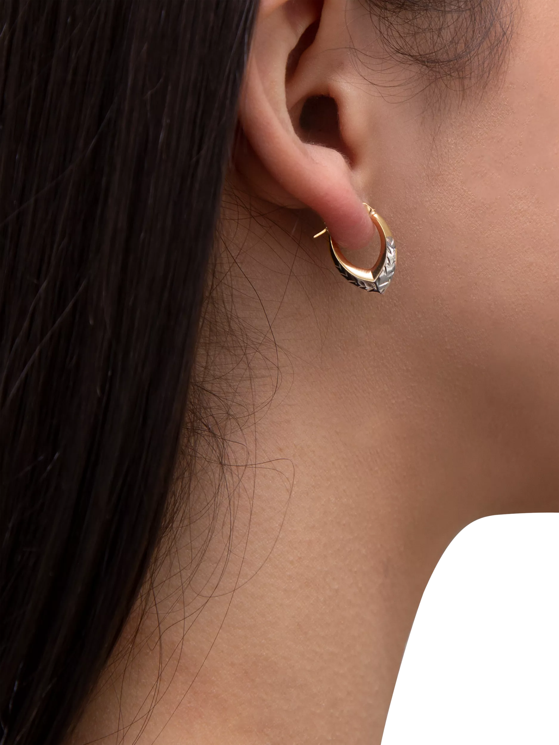 IBB 9ct two-tone gold diamond cut creole hoop earrings - British product