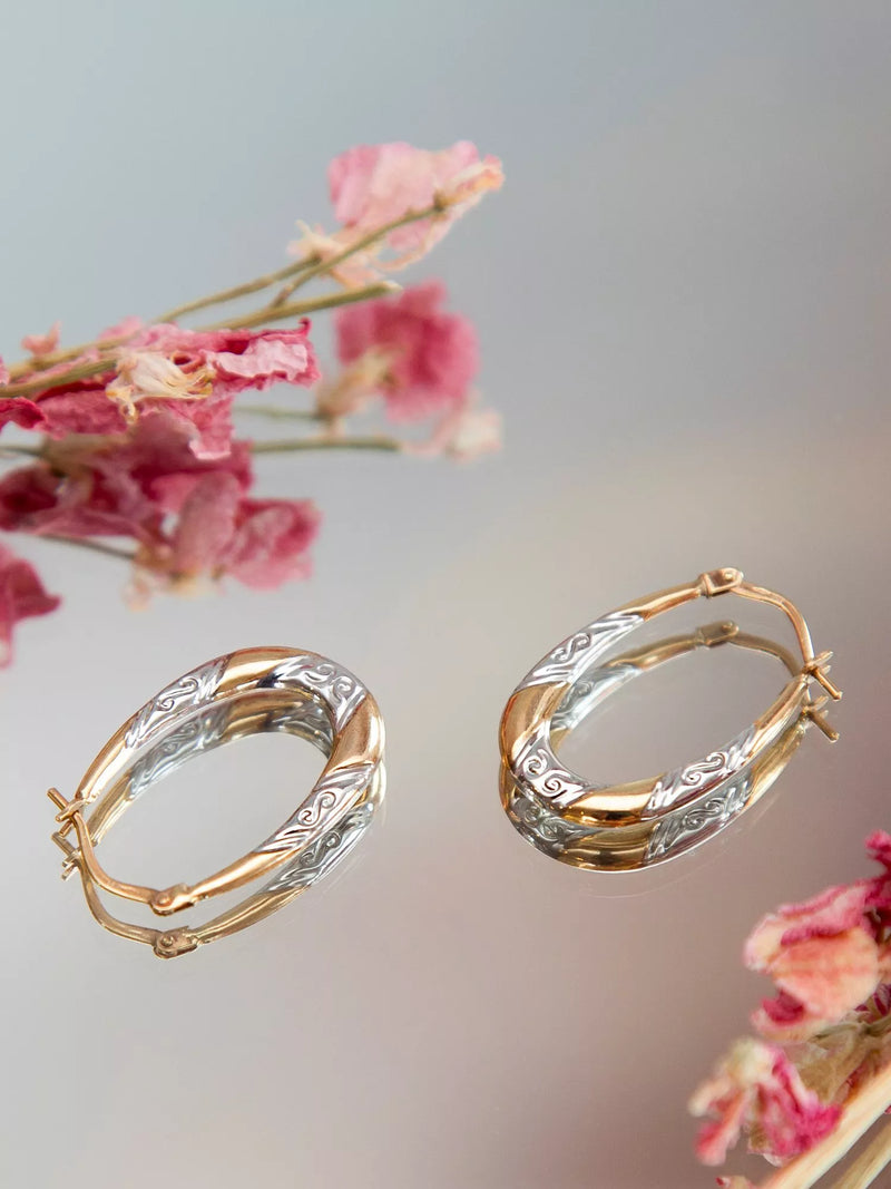IBB 9ct two-tone gold creole hoop earrings, imported from the UK