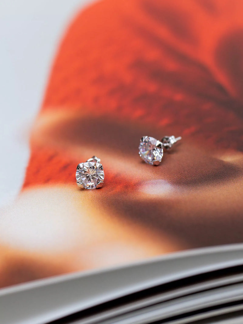 IBB stud earrings cubic zirconia round (British brand)