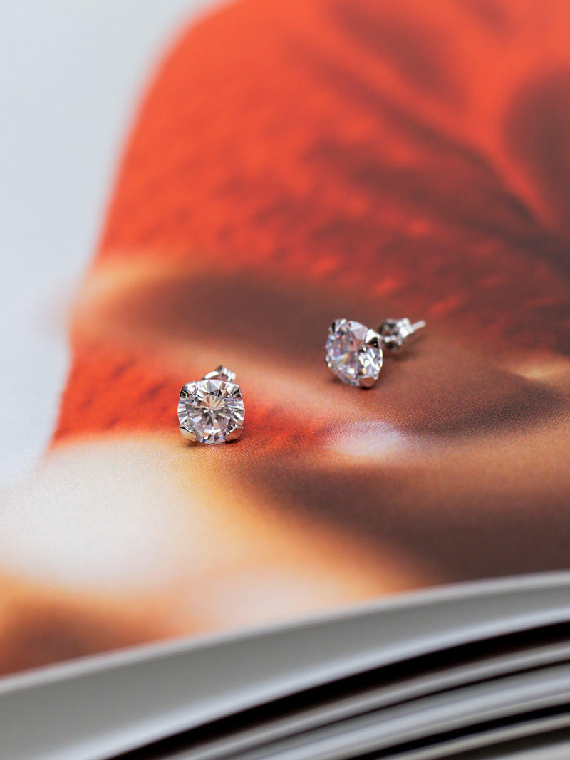 IBB stud earrings cubic zirconia round (British brand)