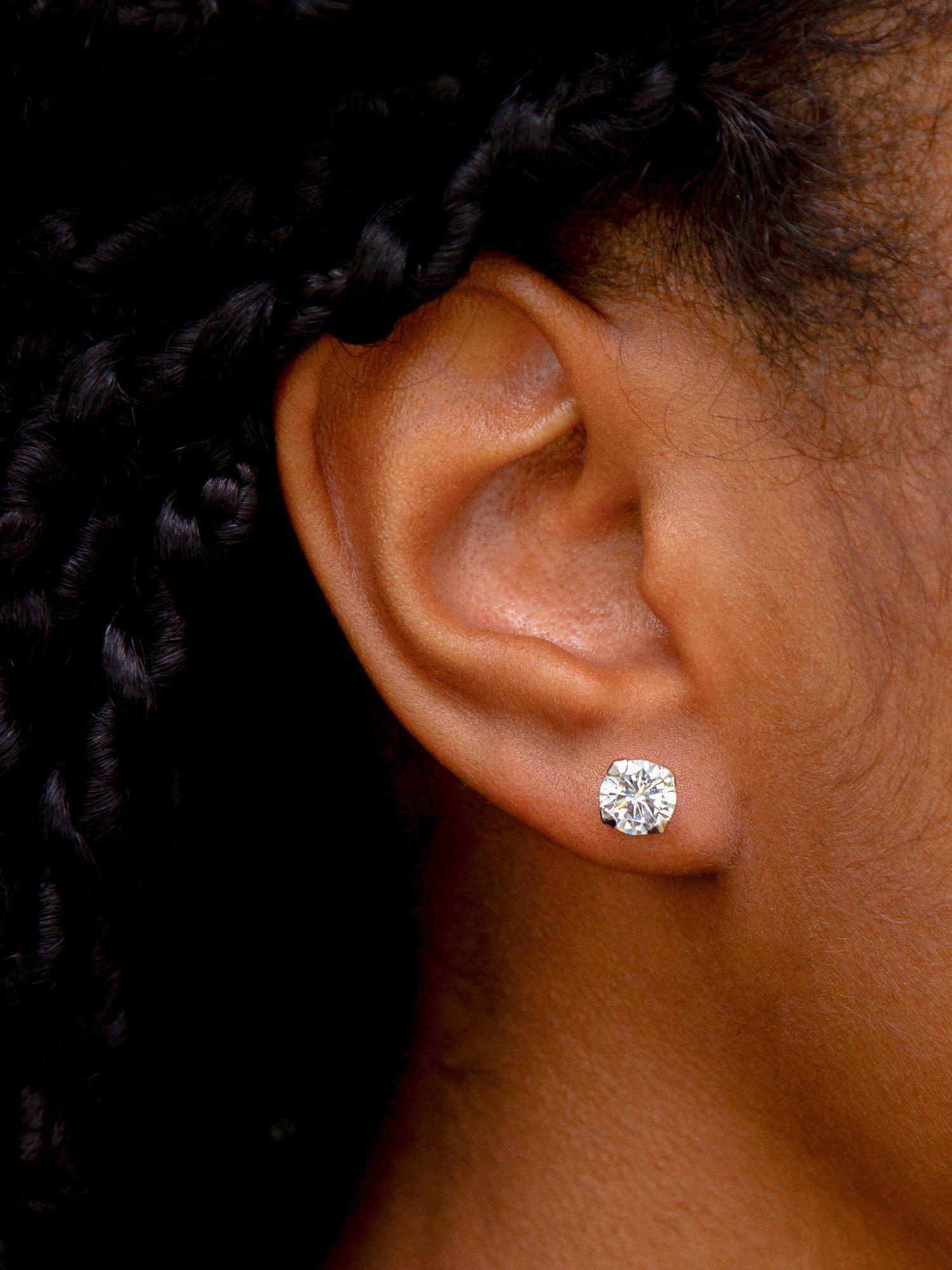 IBB stud earrings cubic zirconia round (British brand)