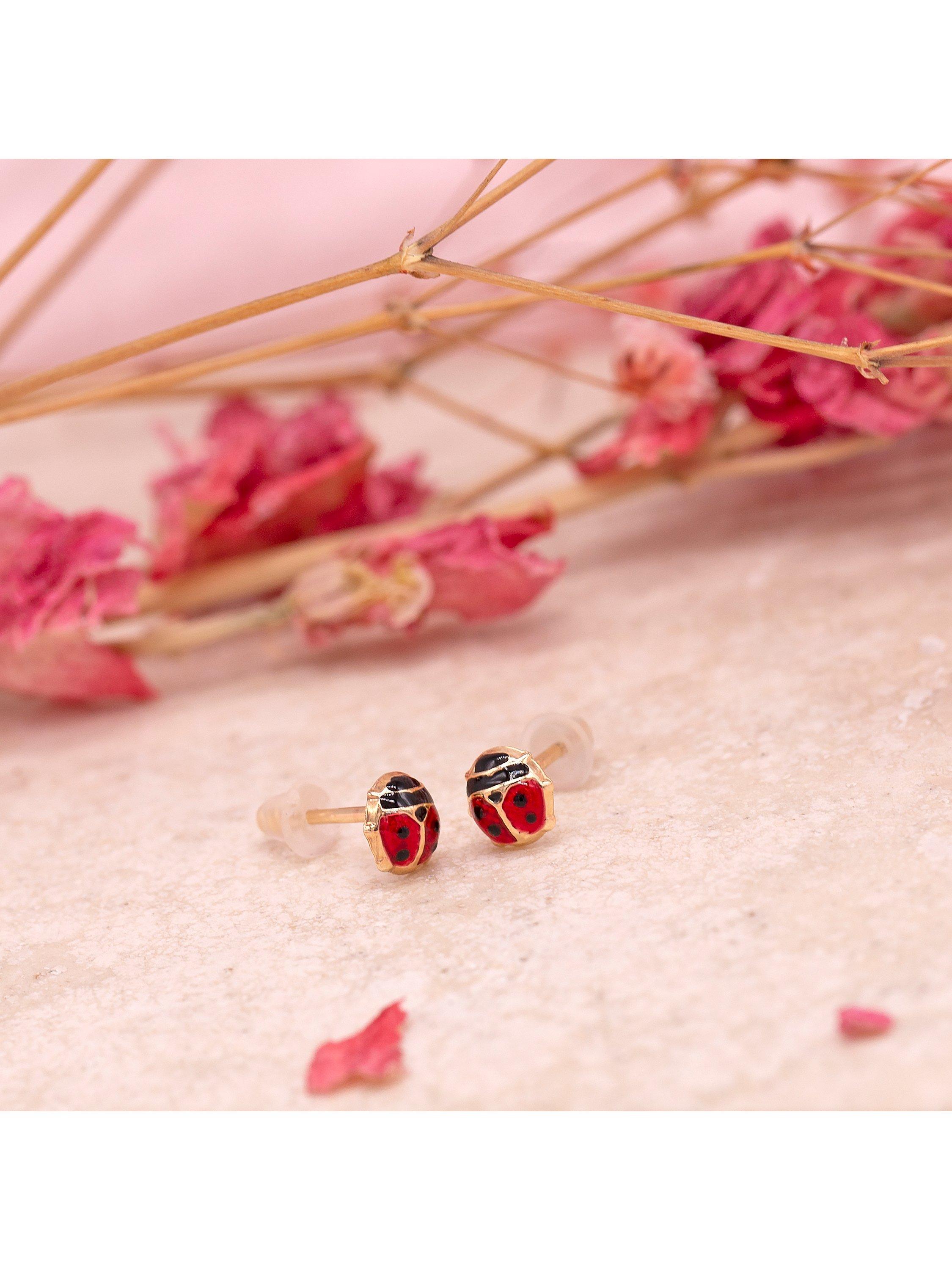 IBB 18ct gold enamel ladybird stud earrings - British product