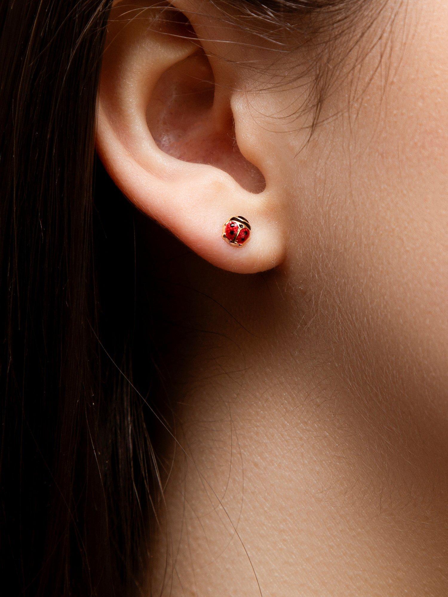 IBB 18ct gold enamel ladybird stud earrings - British product