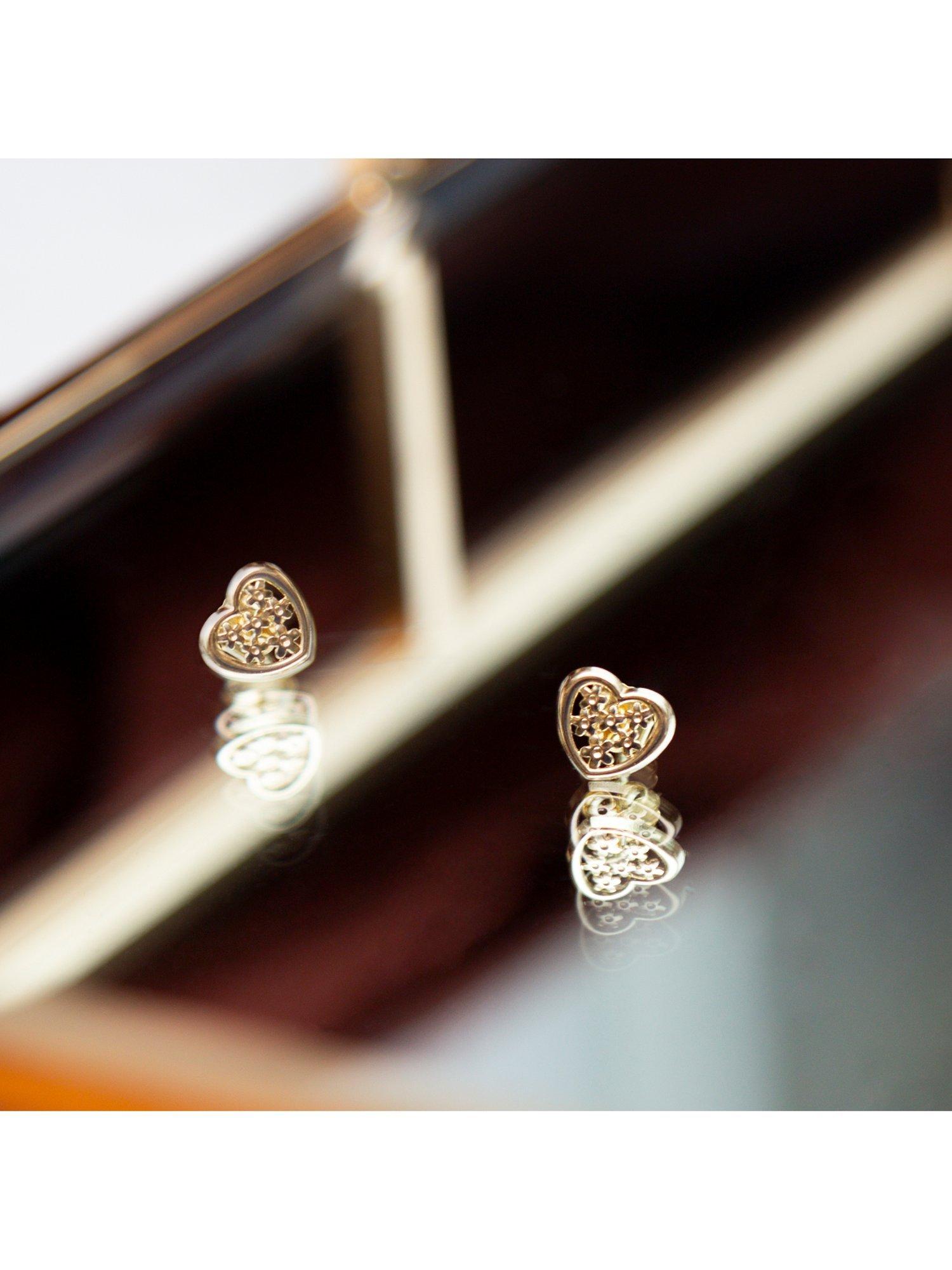 IBB 18ct gold flower heart stud earrings, imported from the UK