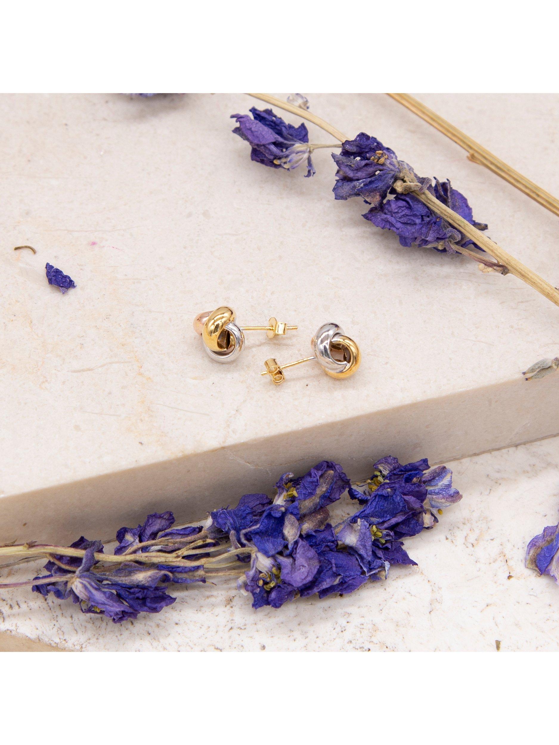 IBB 18ct gold triple knot stud earrings (British brand)