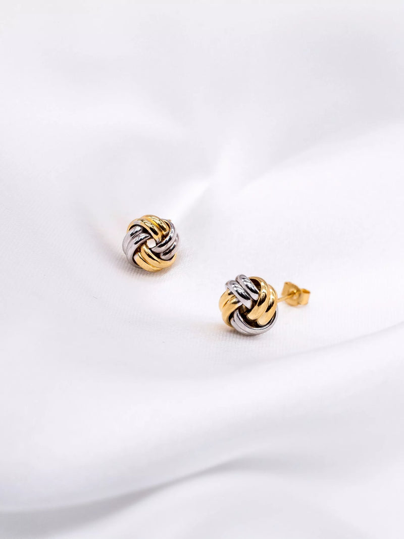 IBB double knot stud earrings 18ct two-tone gold (British brand)