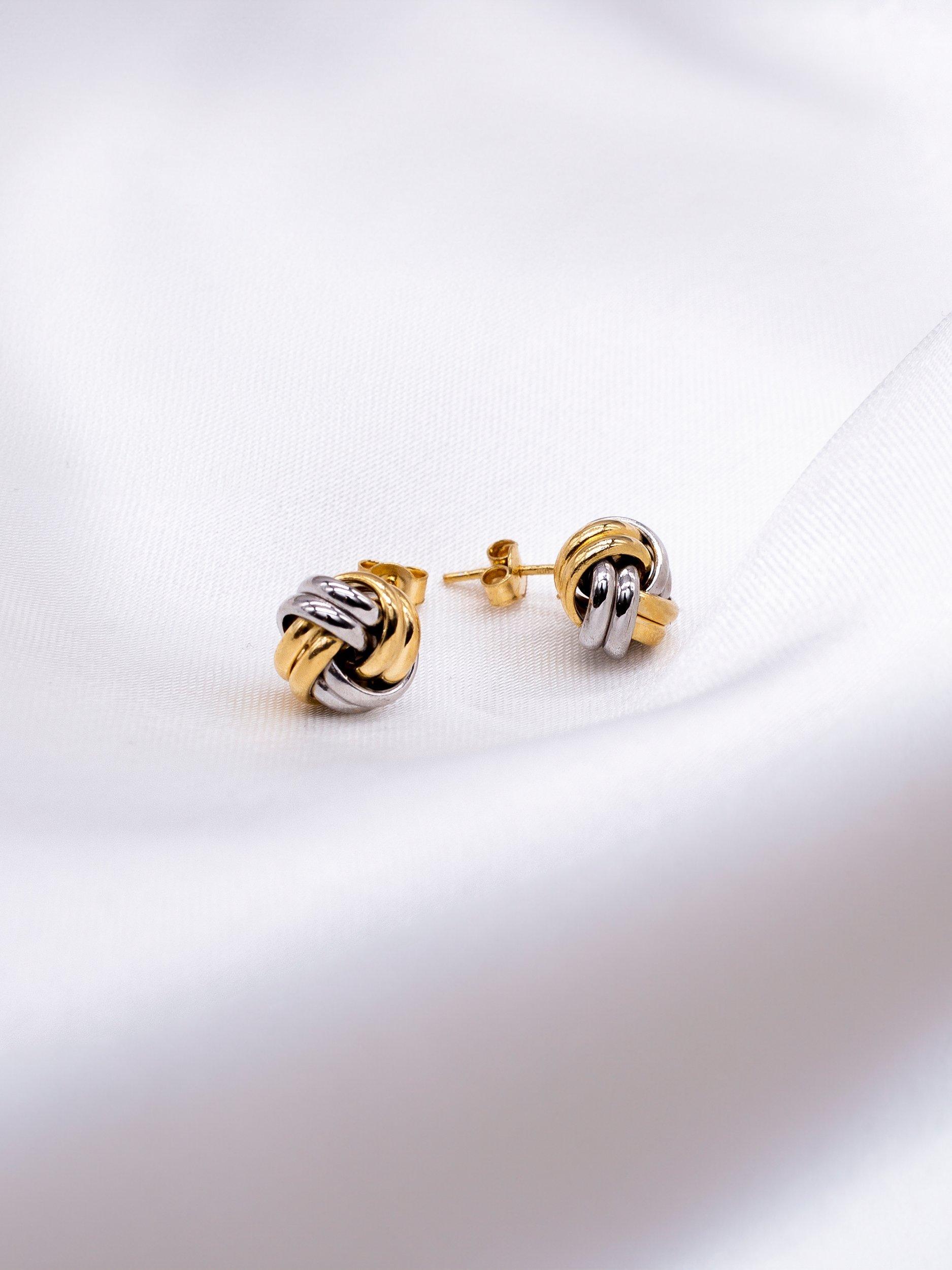 IBB double knot stud earrings 18ct two-tone gold (British brand)