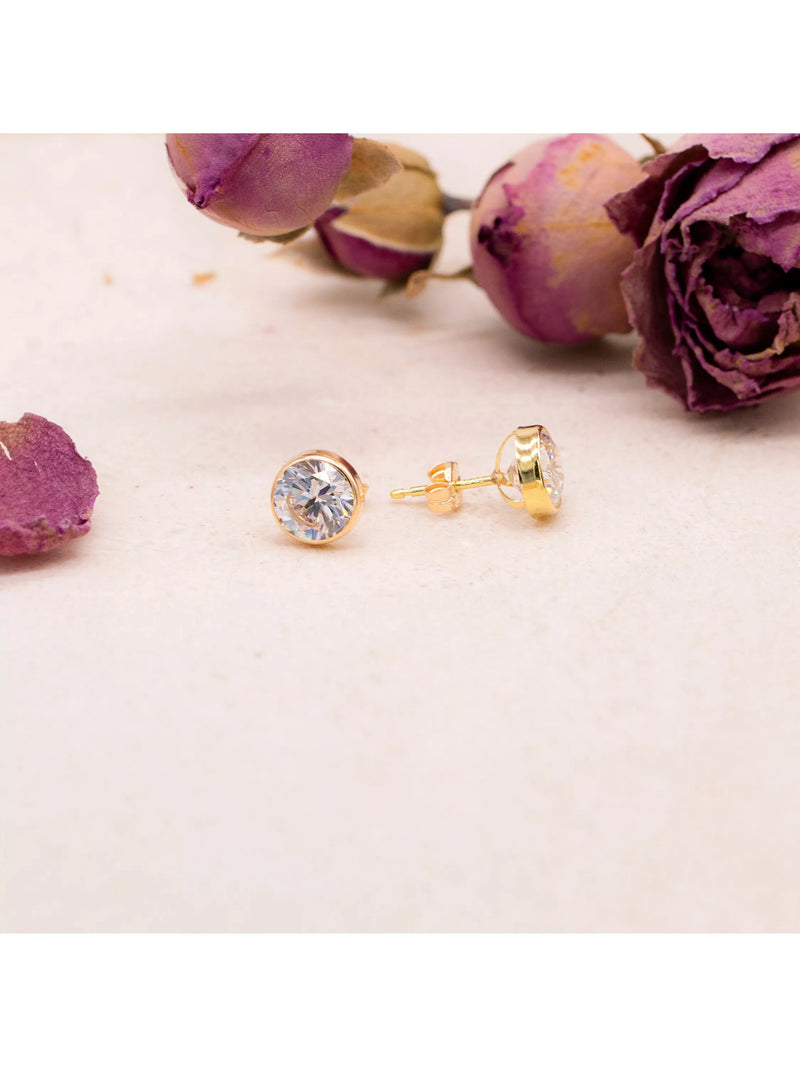 IBB gold cubic zirconia round stud earrings 18ct gold, imported from the UK