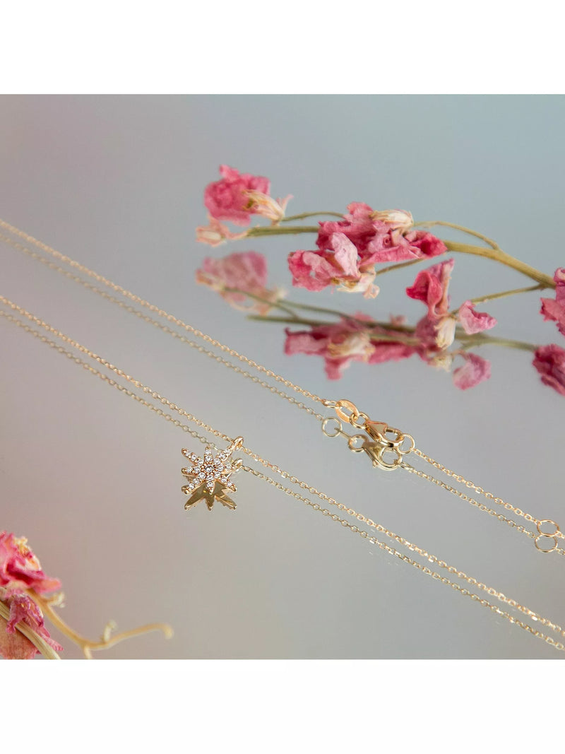 IBB gold star pendant necklace with cubic zirconia, UK version
