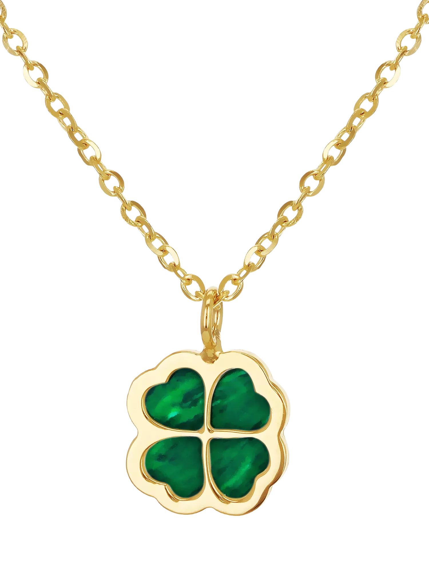 IBB 9ct gold malachite clover pendant necklace, imported from the UK