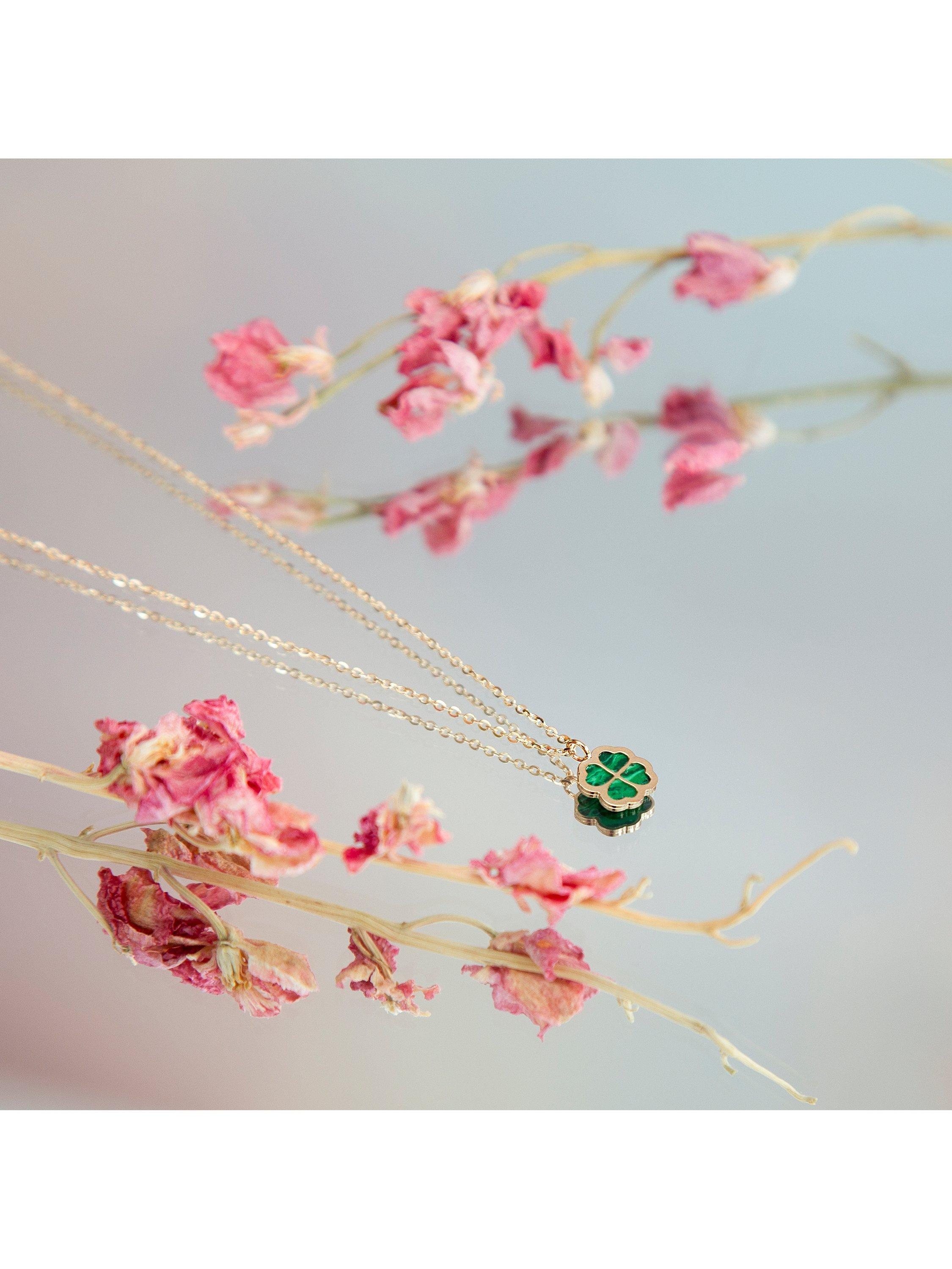 IBB 9ct gold malachite clover pendant necklace, imported from the UK