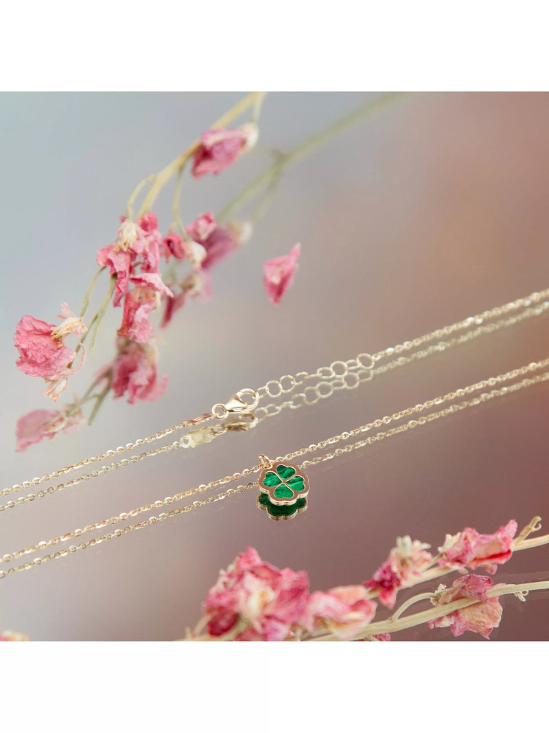 IBB 9ct gold malachite clover pendant necklace, imported from the UK