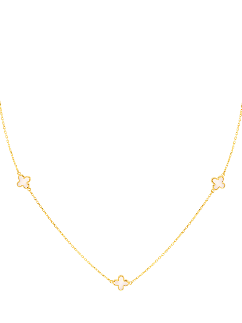 IBB 9ct gold mother of pearl clover necklace 43cm - British product