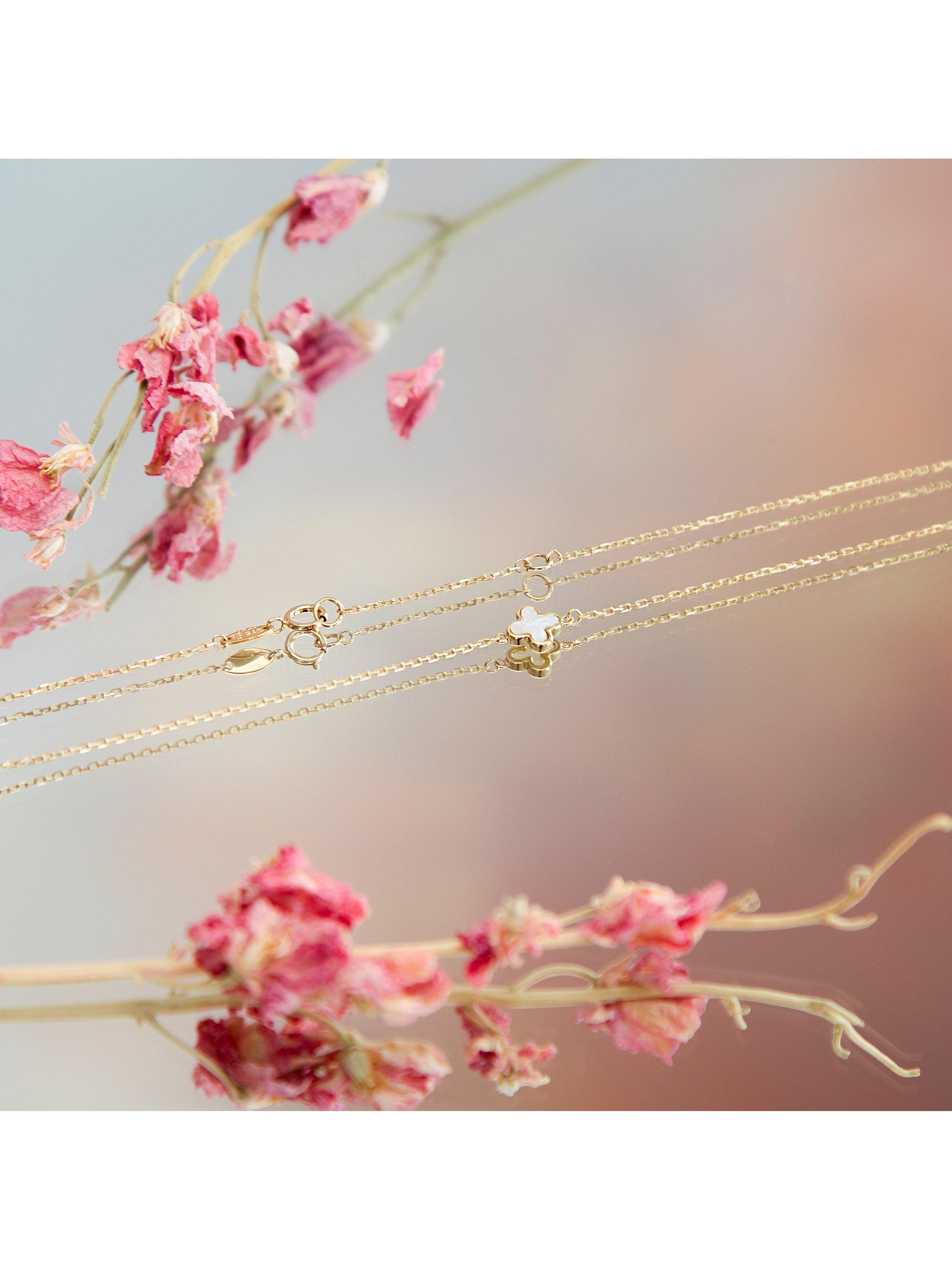 IBB 9ct gold mother of pearl clover necklace 43cm - British product