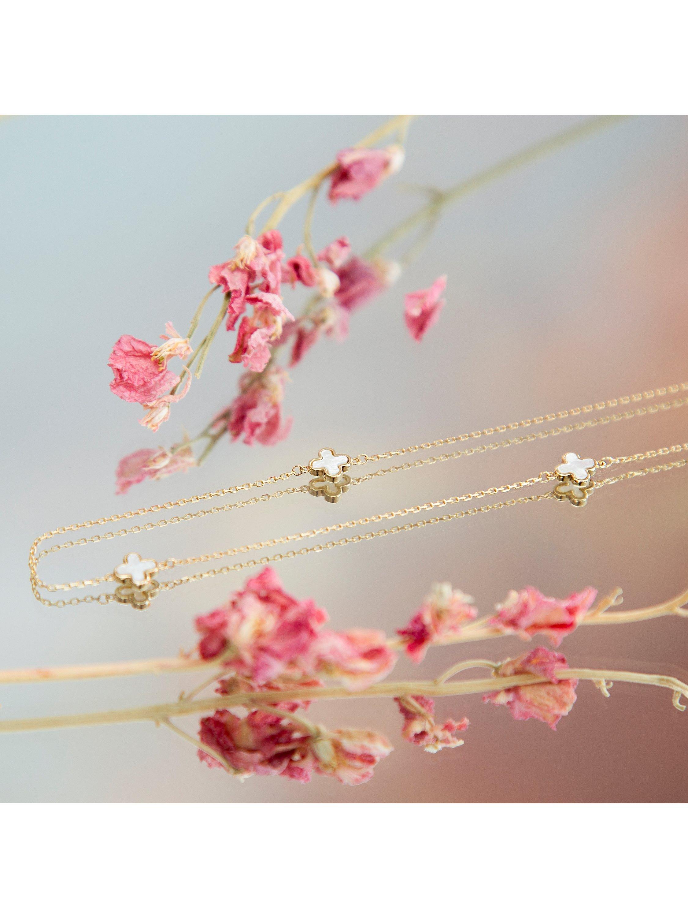 IBB 9ct gold mother of pearl clover necklace 43cm - British product