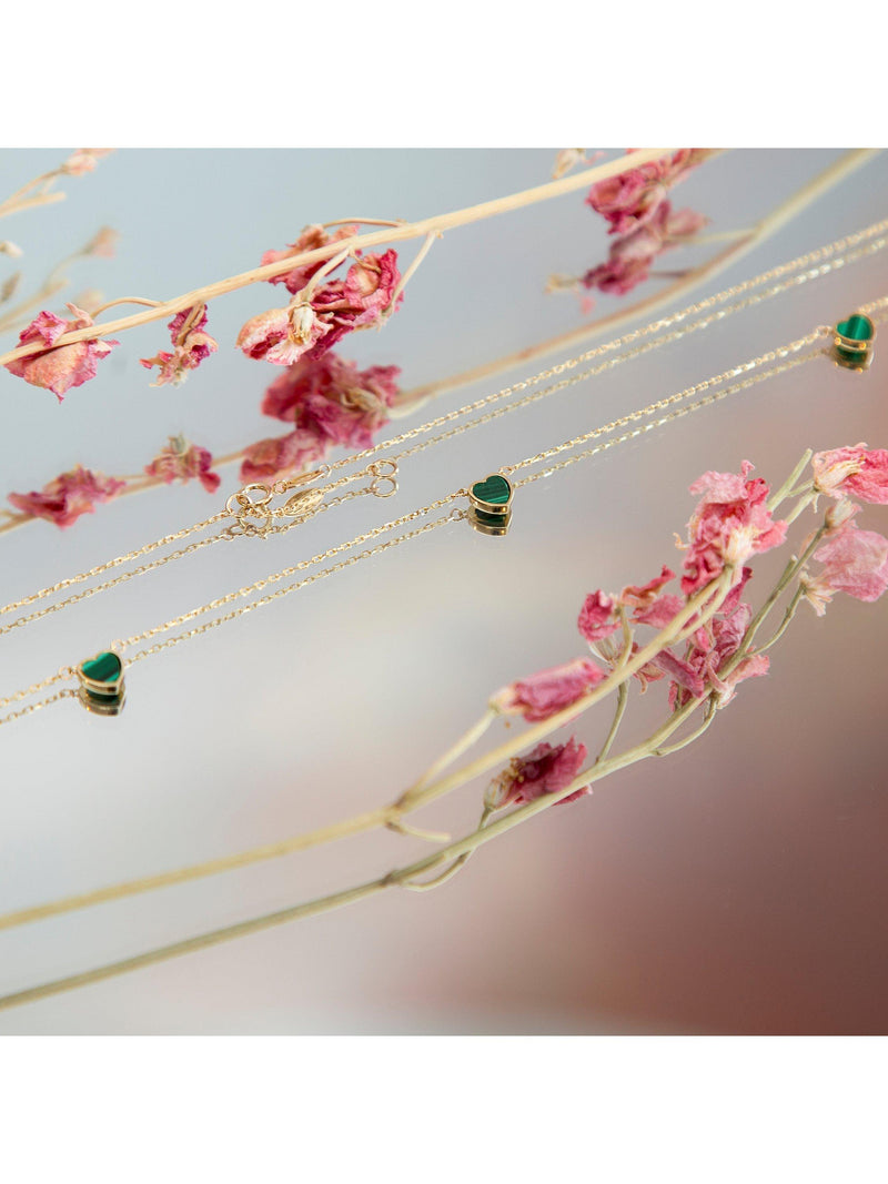 IBB 9ct gold malachite heart petal chain necklace, UK version
