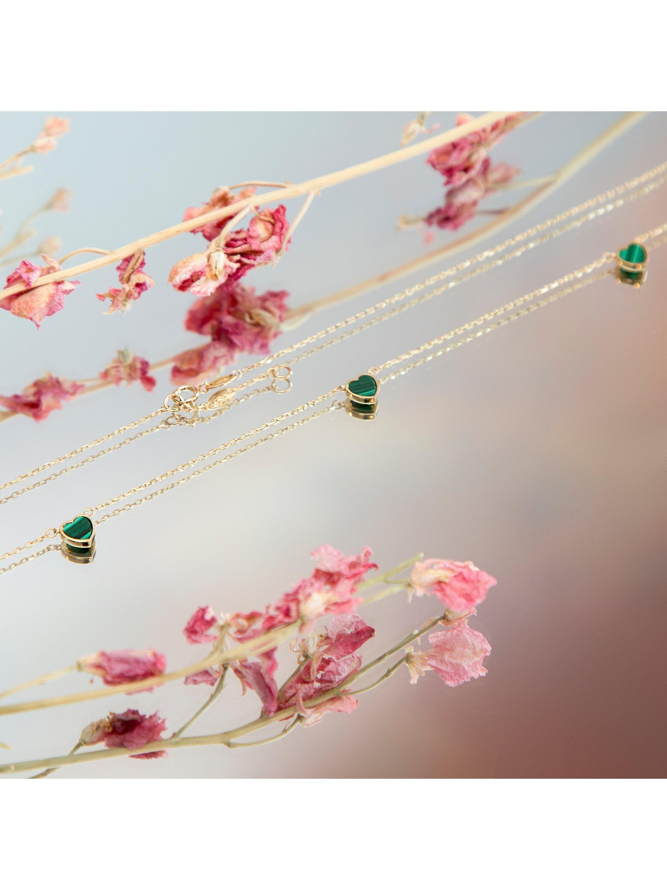 IBB 9ct gold malachite heart petal chain necklace, UK version