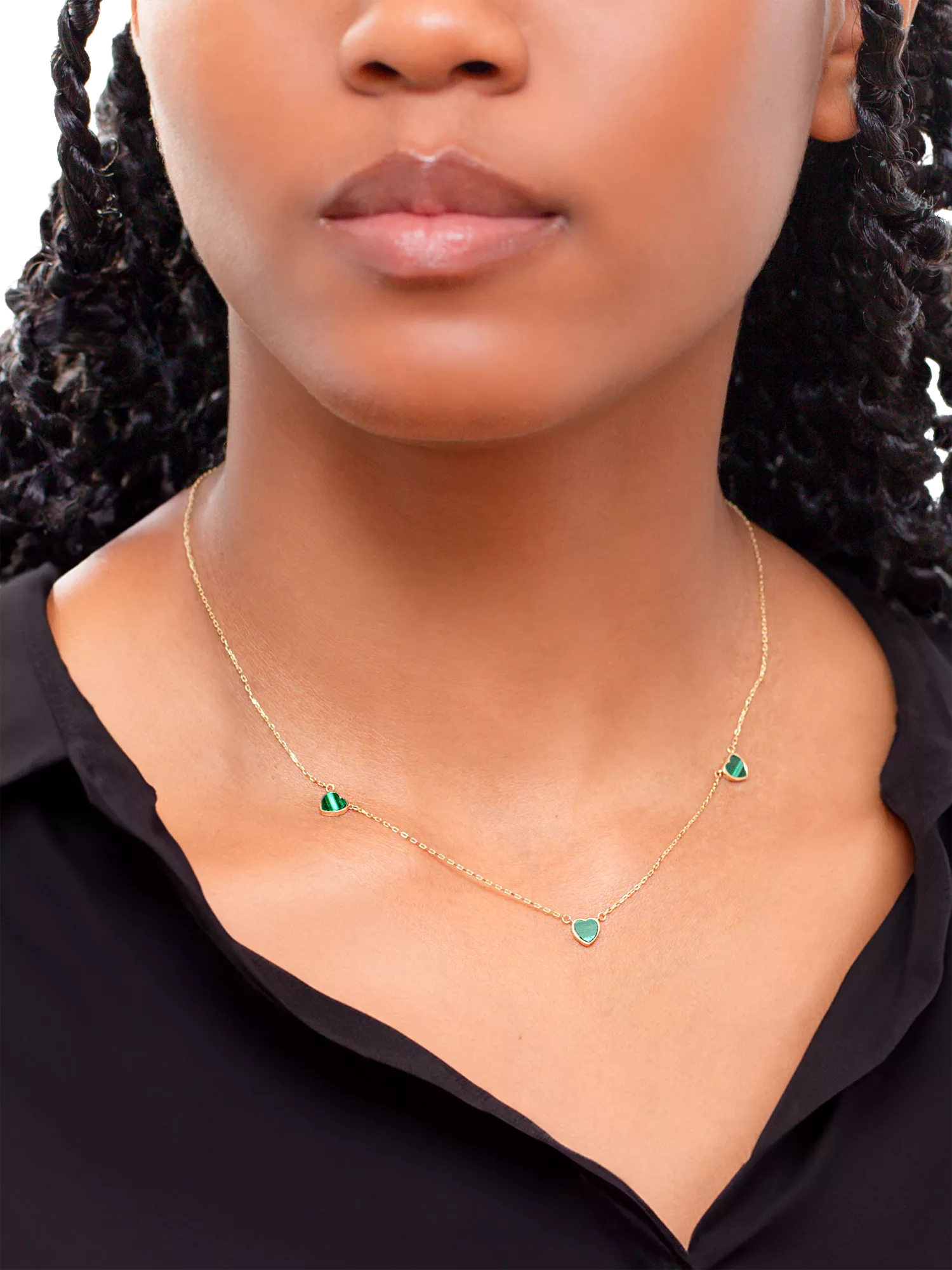 IBB 9ct gold malachite heart petal chain necklace, UK version