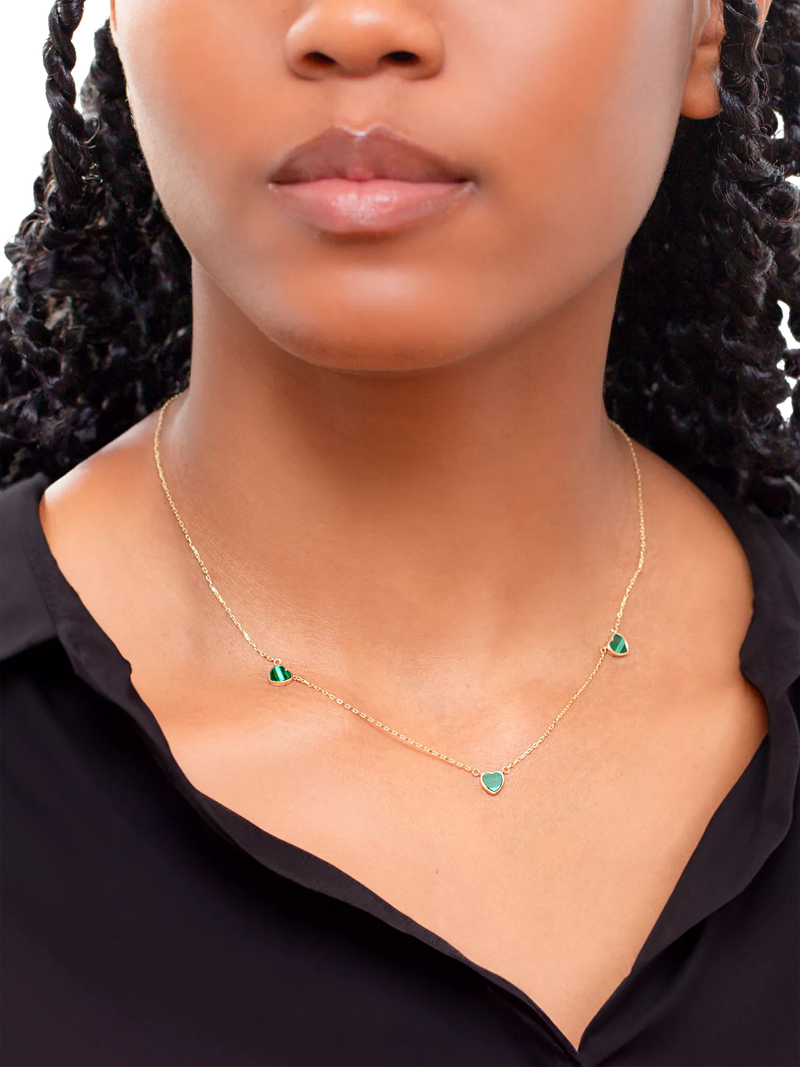 IBB 9ct gold malachite heart petal chain necklace, UK version