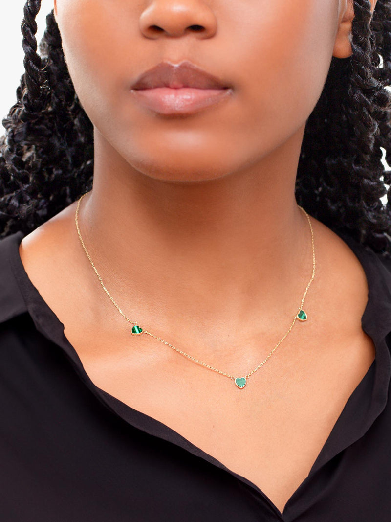IBB 9ct gold malachite heart petal chain necklace, UK version