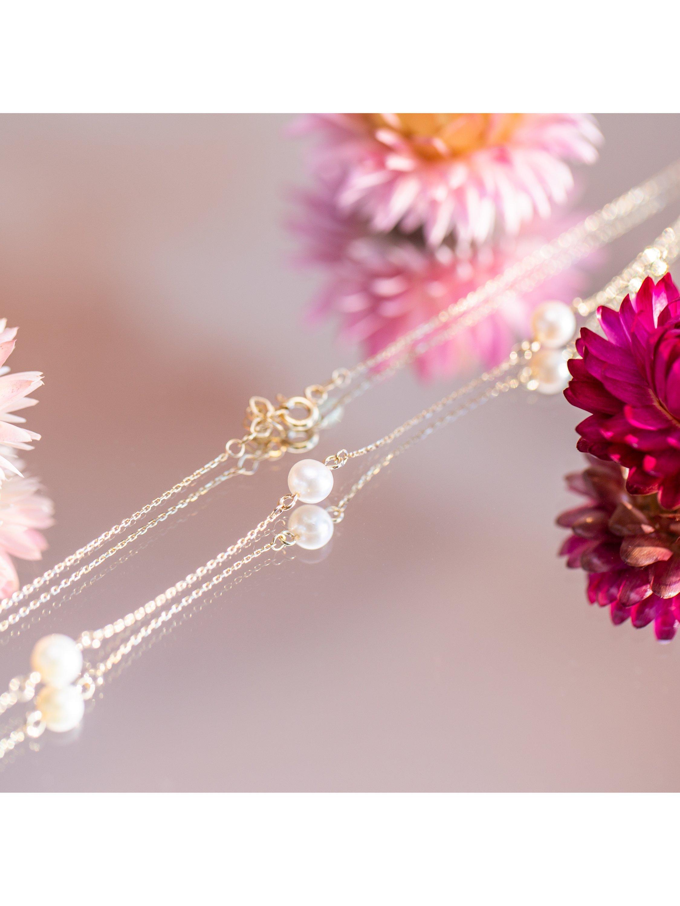 IBB 9ct gold pearl station chain necklace 43cm, UK version
