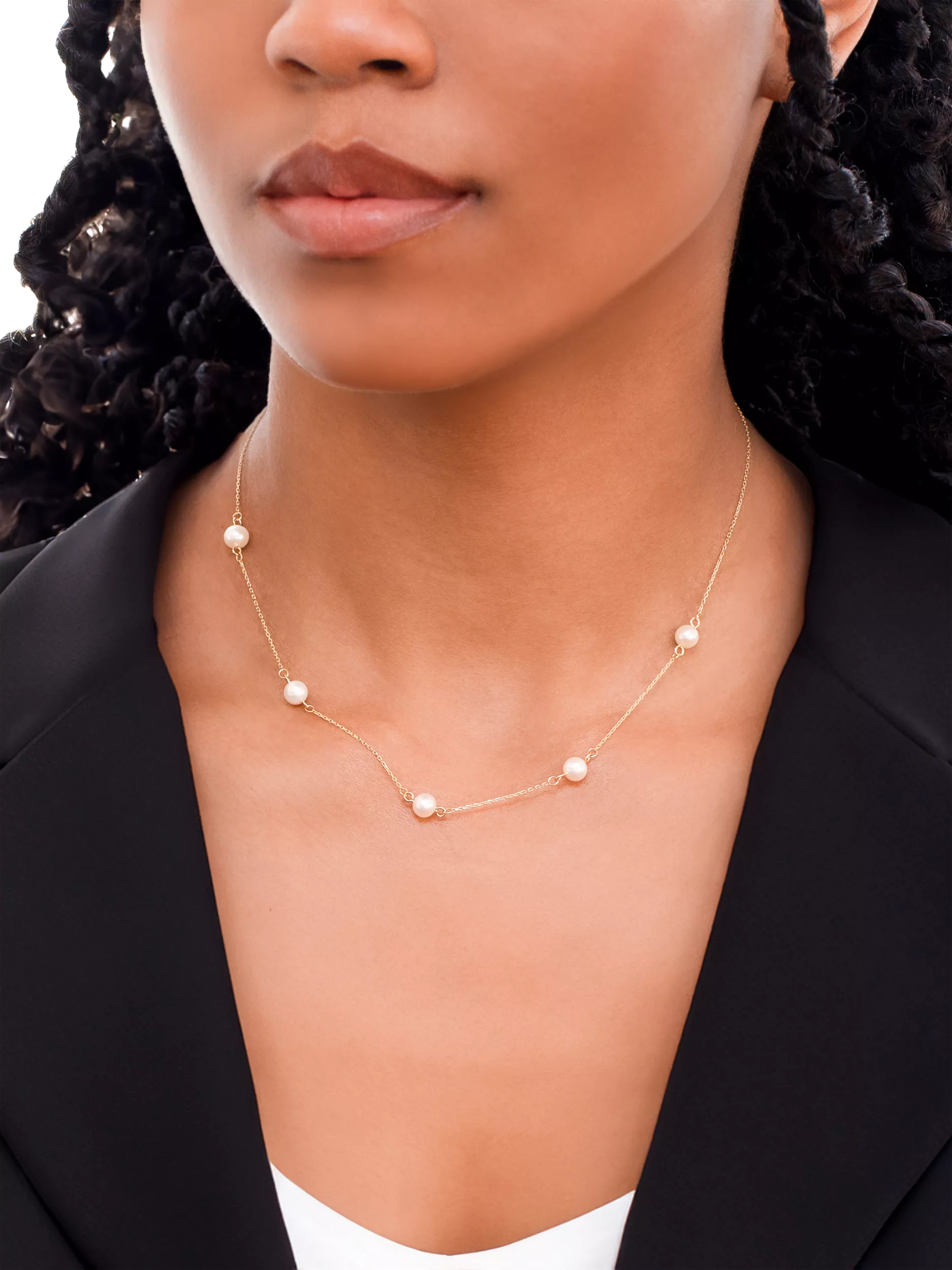 IBB 9ct gold pearl station chain necklace 43cm, UK version