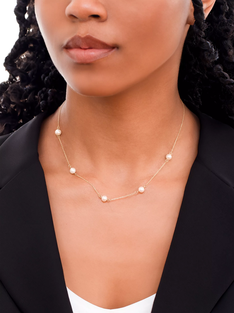 IBB 9ct gold pearl station chain necklace 43cm, UK version