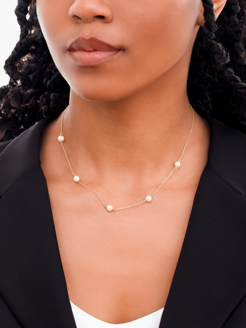 IBB 9ct gold pearl station chain necklace 43cm, UK version