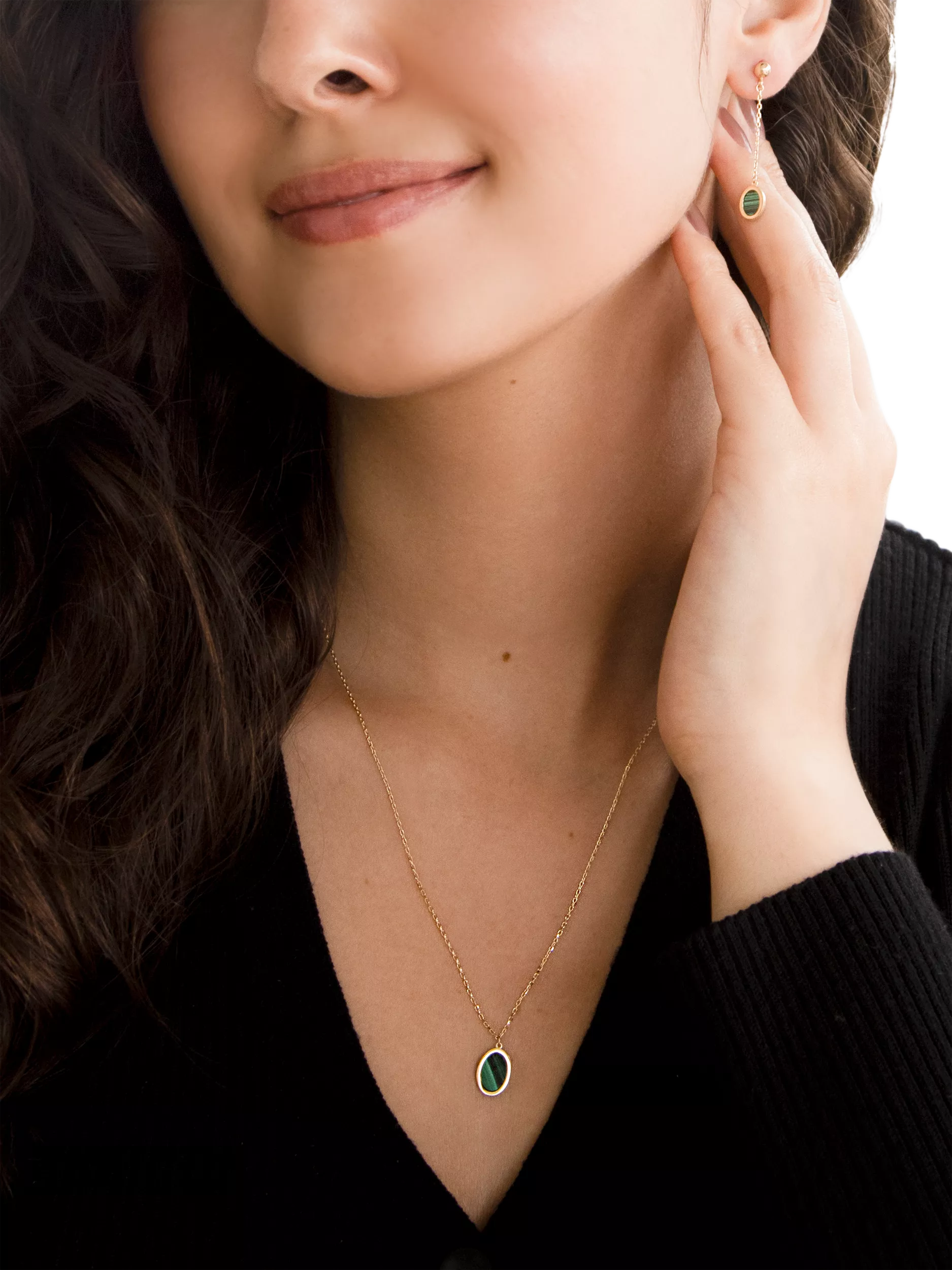 IBB 9ct gold malachite oval chain necklace, UK version