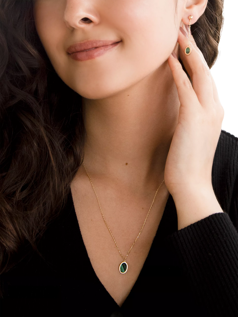 IBB 9ct gold malachite oval chain necklace, UK version