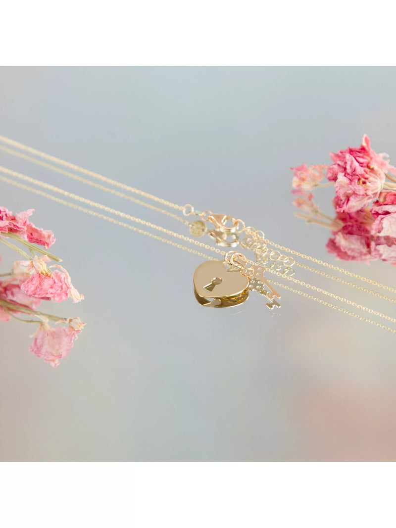 IBB 9ct gold heart padlock and key pendant necklace, imported from the UK