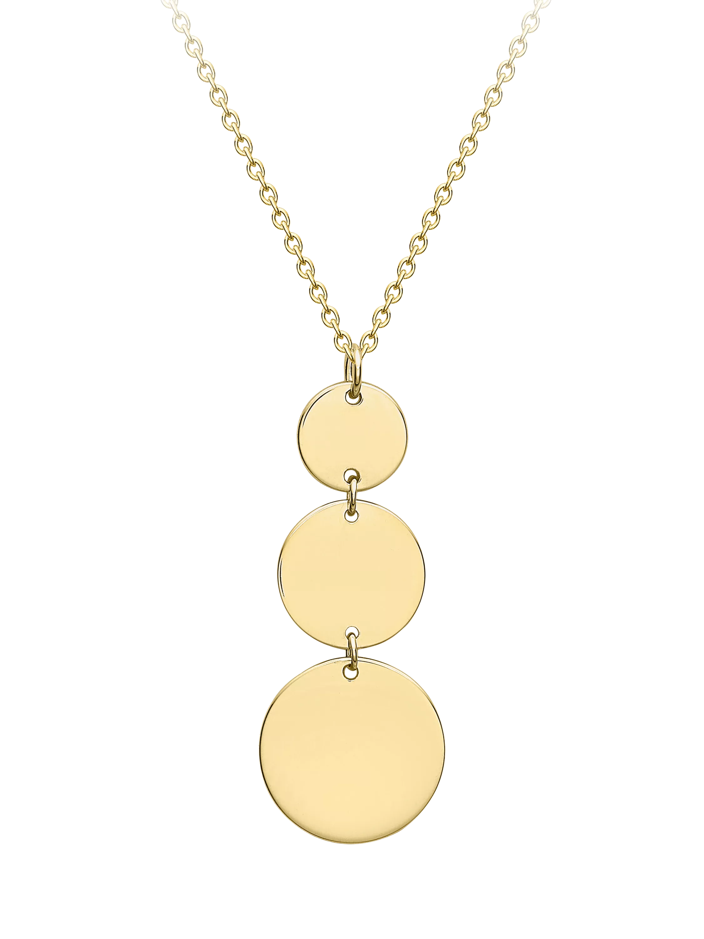 IBB 9ct gold triple disc pendant necklace, imported from the UK