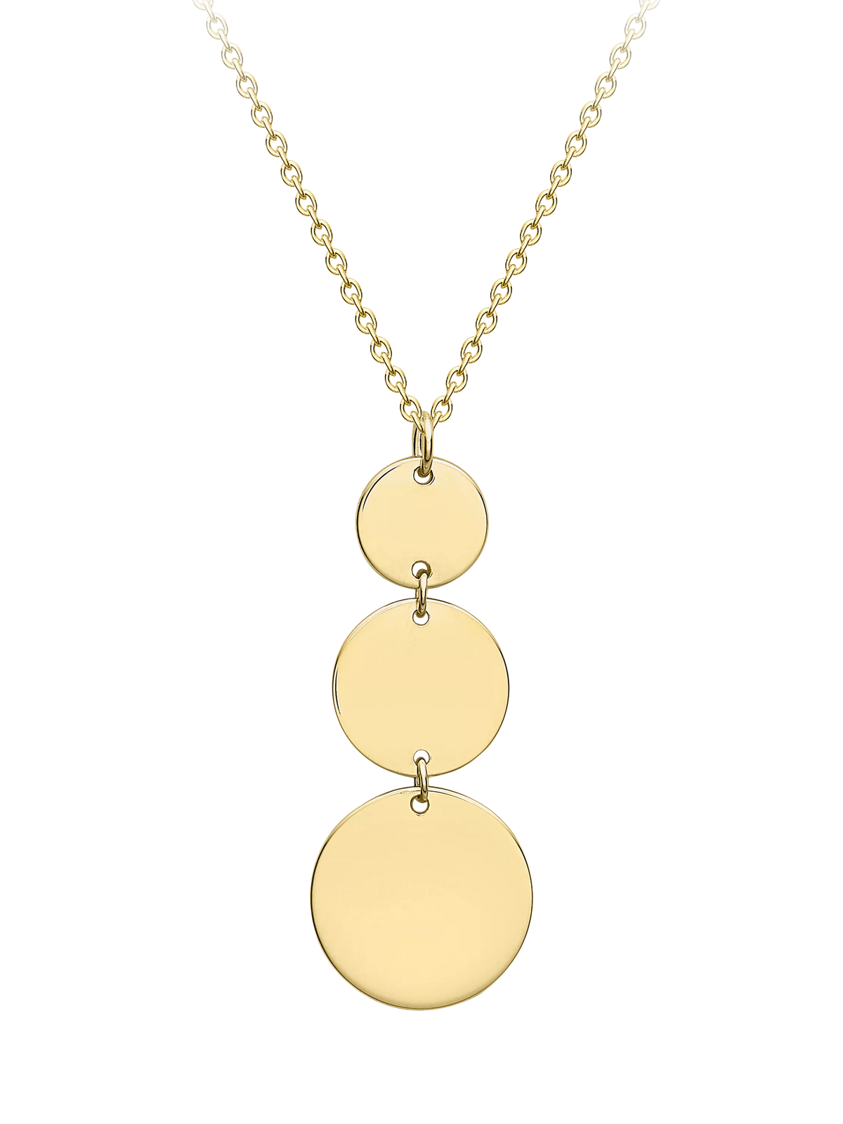IBB 9ct gold triple disc pendant necklace, imported from the UK