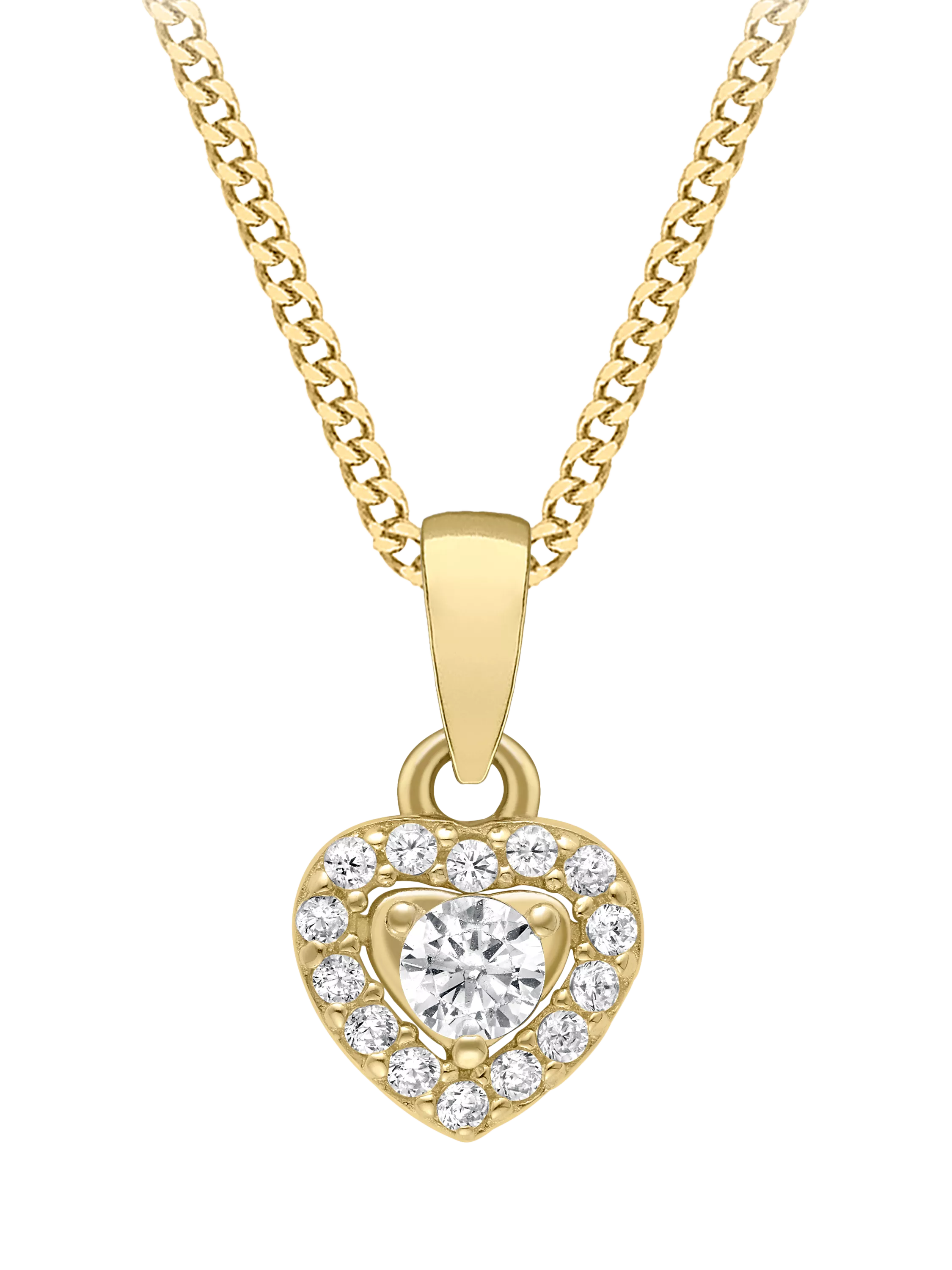 IBB 9ct gold heart pendant necklace with cubic zirconia 45cm (British brand)