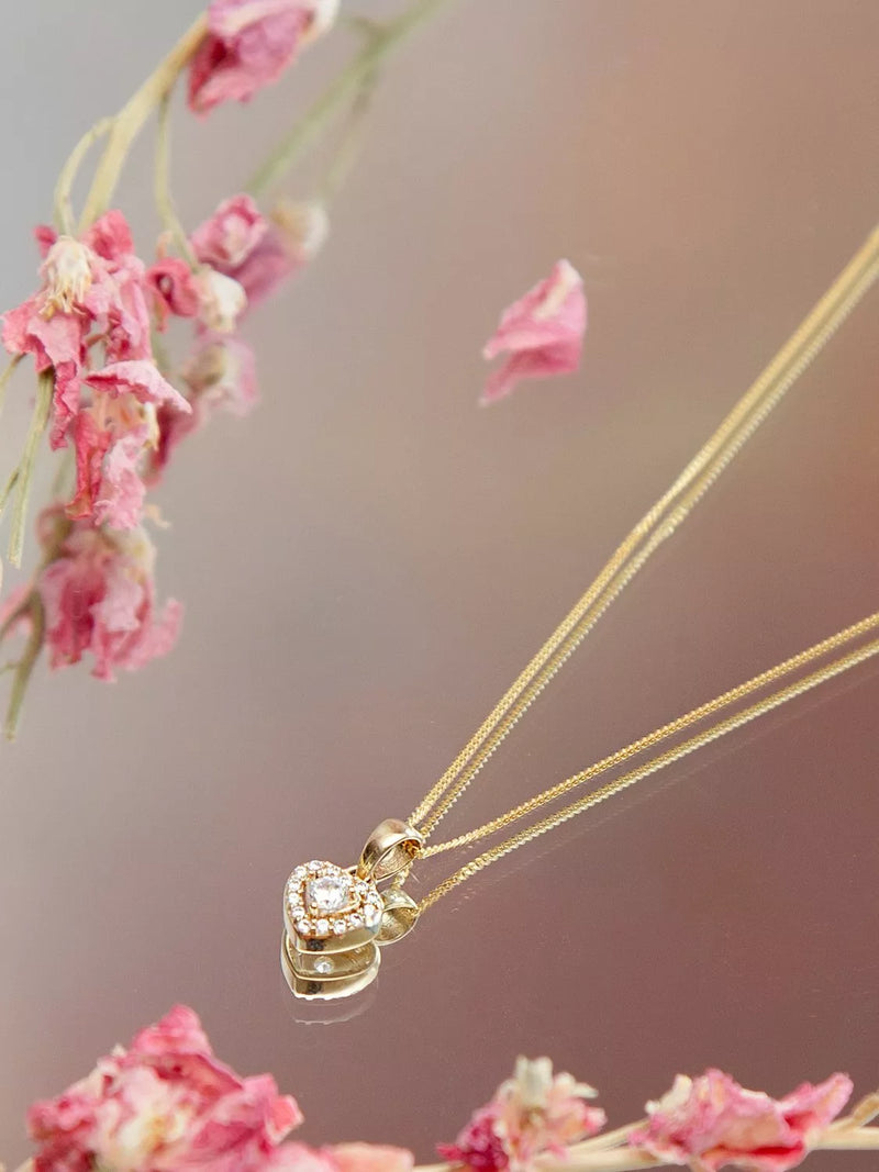 IBB 9ct gold heart pendant necklace with cubic zirconia 45cm (British brand)