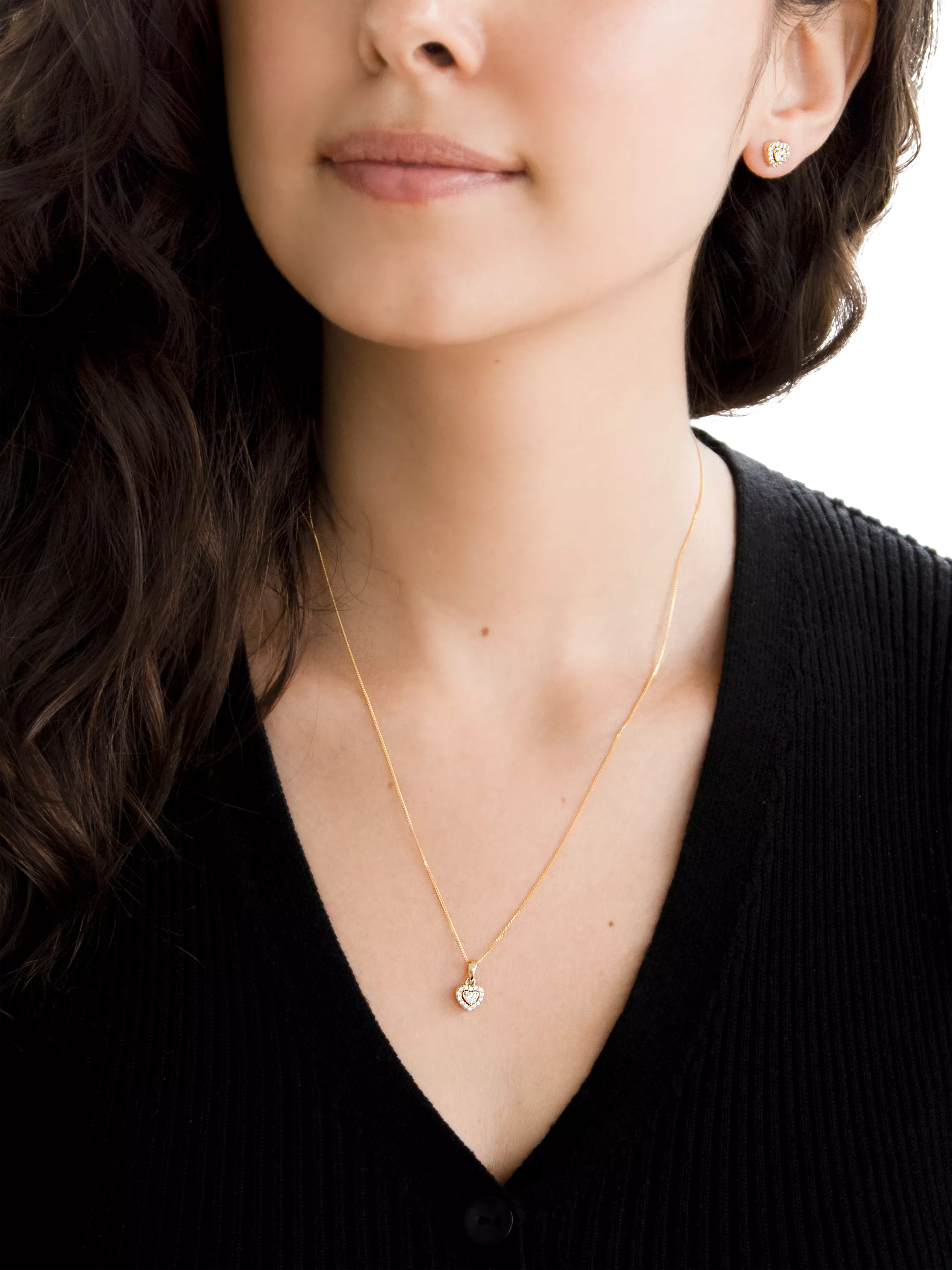 IBB 9ct gold heart pendant necklace with cubic zirconia 45cm (British brand)