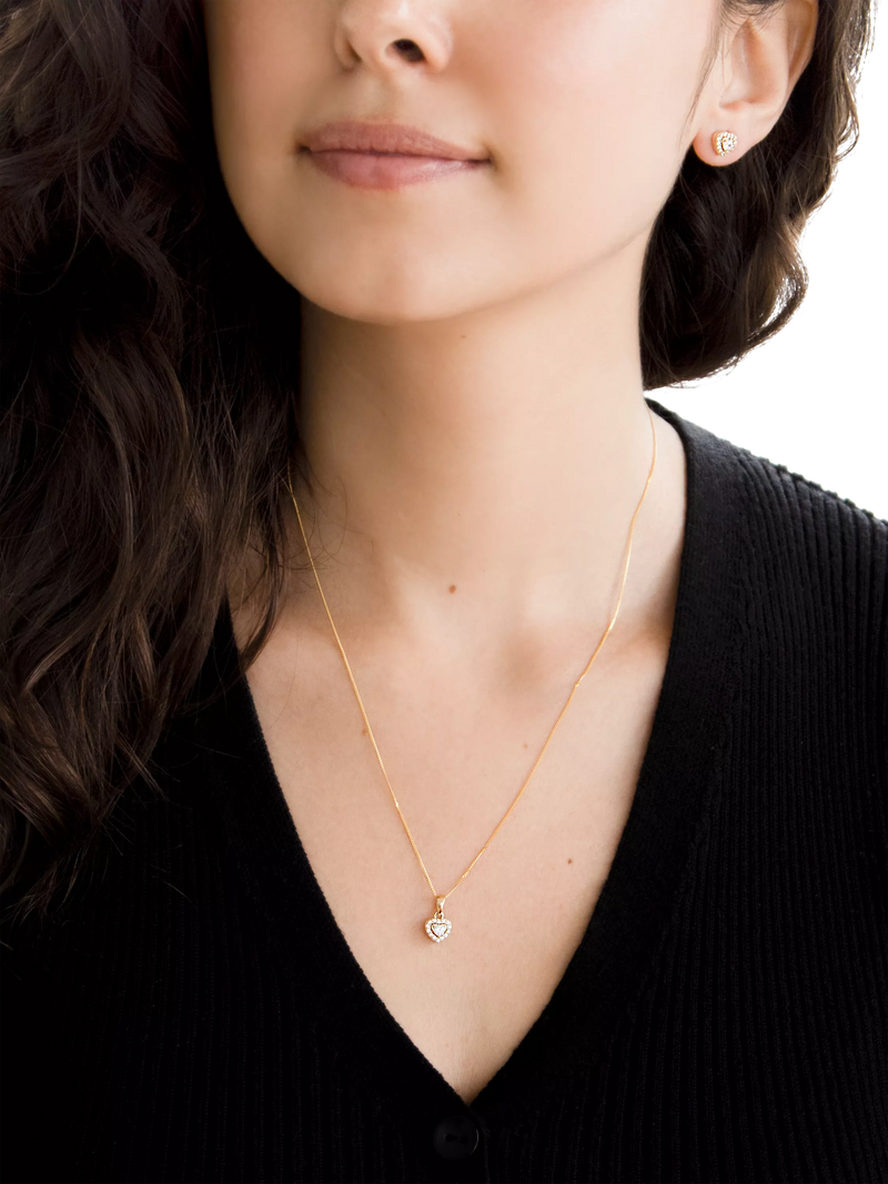 IBB 9ct gold heart pendant necklace with cubic zirconia 45cm (British brand)
