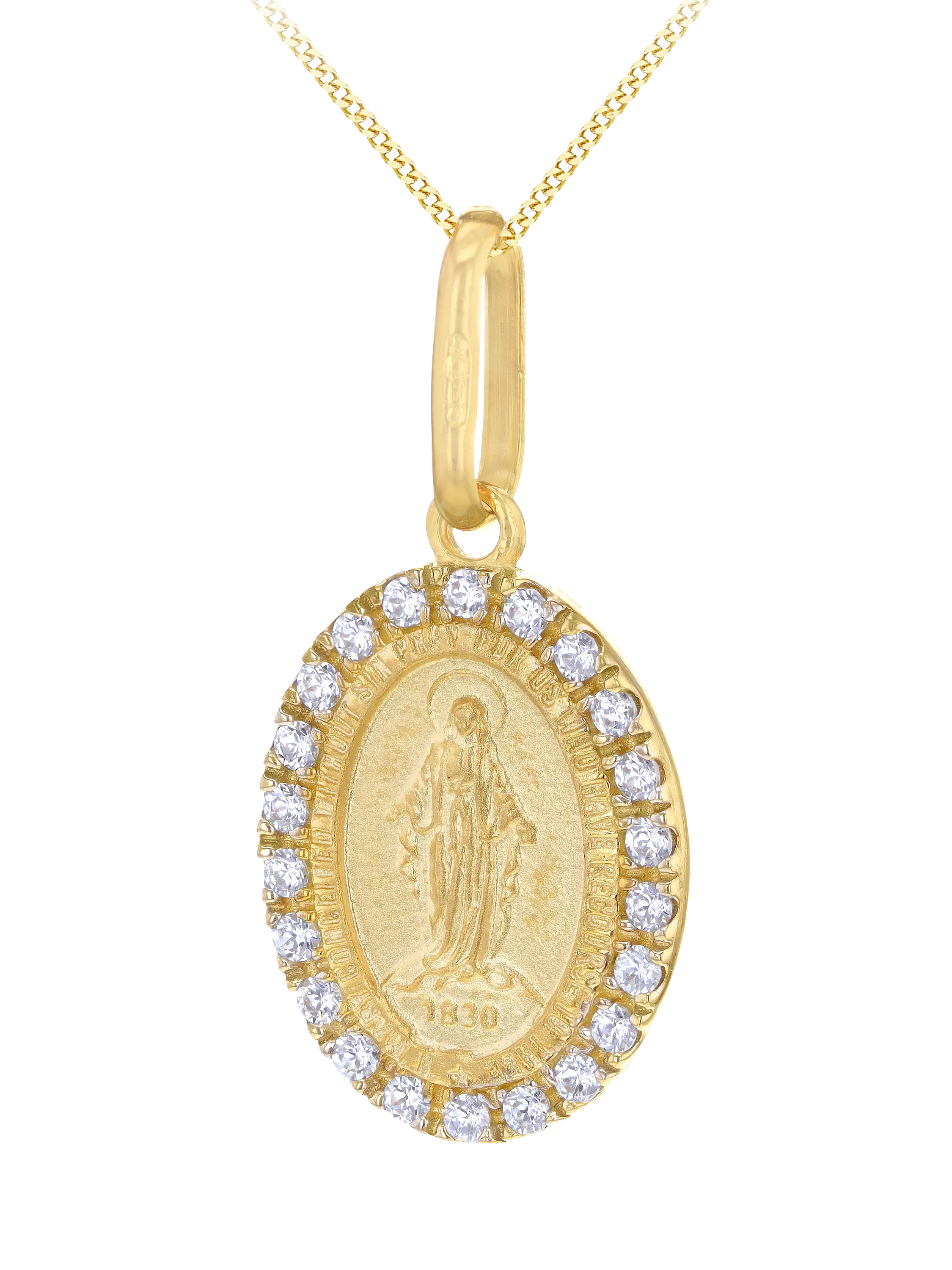 IBB Holy Mary pendant necklace 9ct gold cubic zirconia, UK version