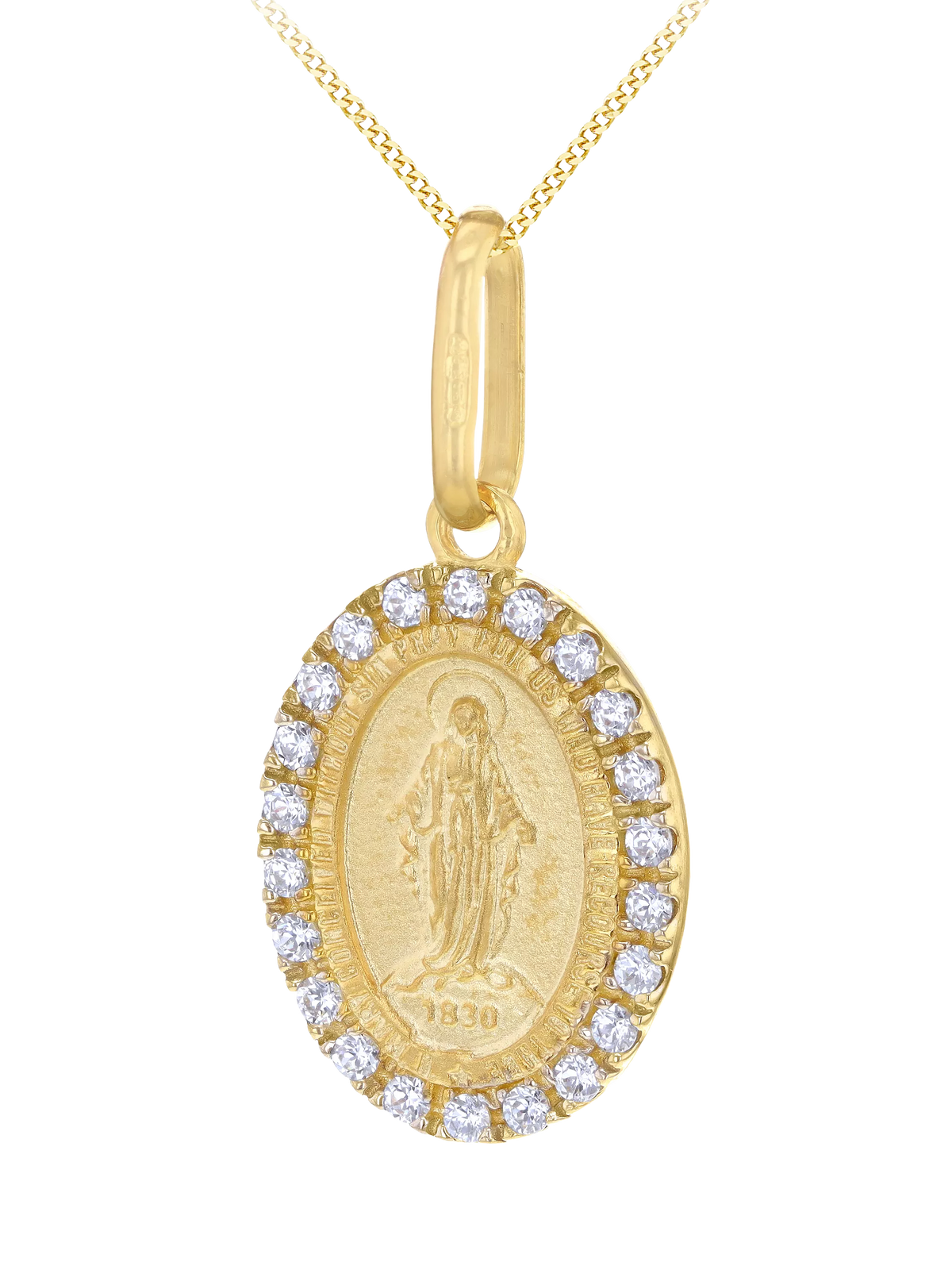 IBB Holy Mary pendant necklace 9ct gold cubic zirconia, UK version